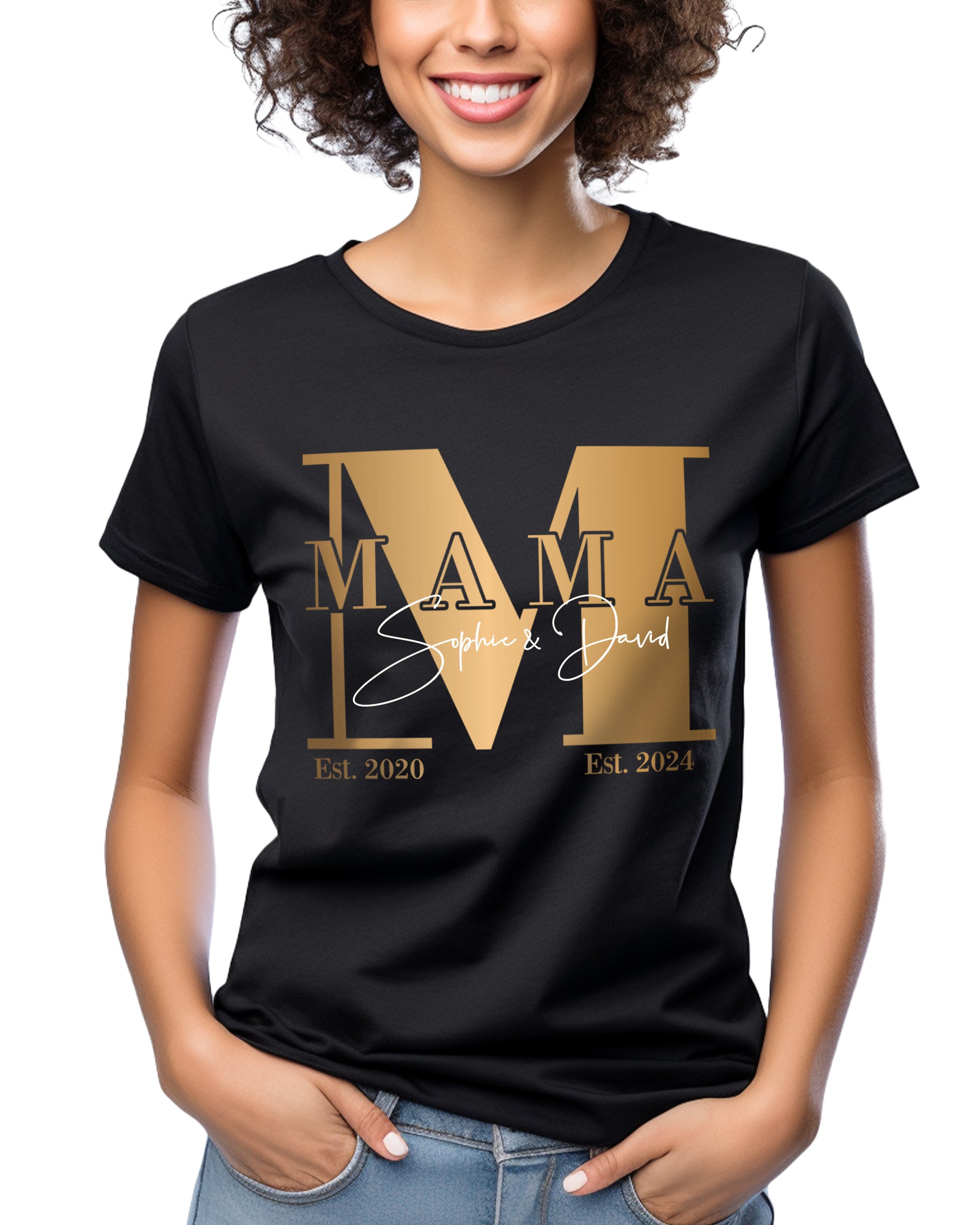 M-Mama T-Shirt schwarz personalisiert mit Kindernamen