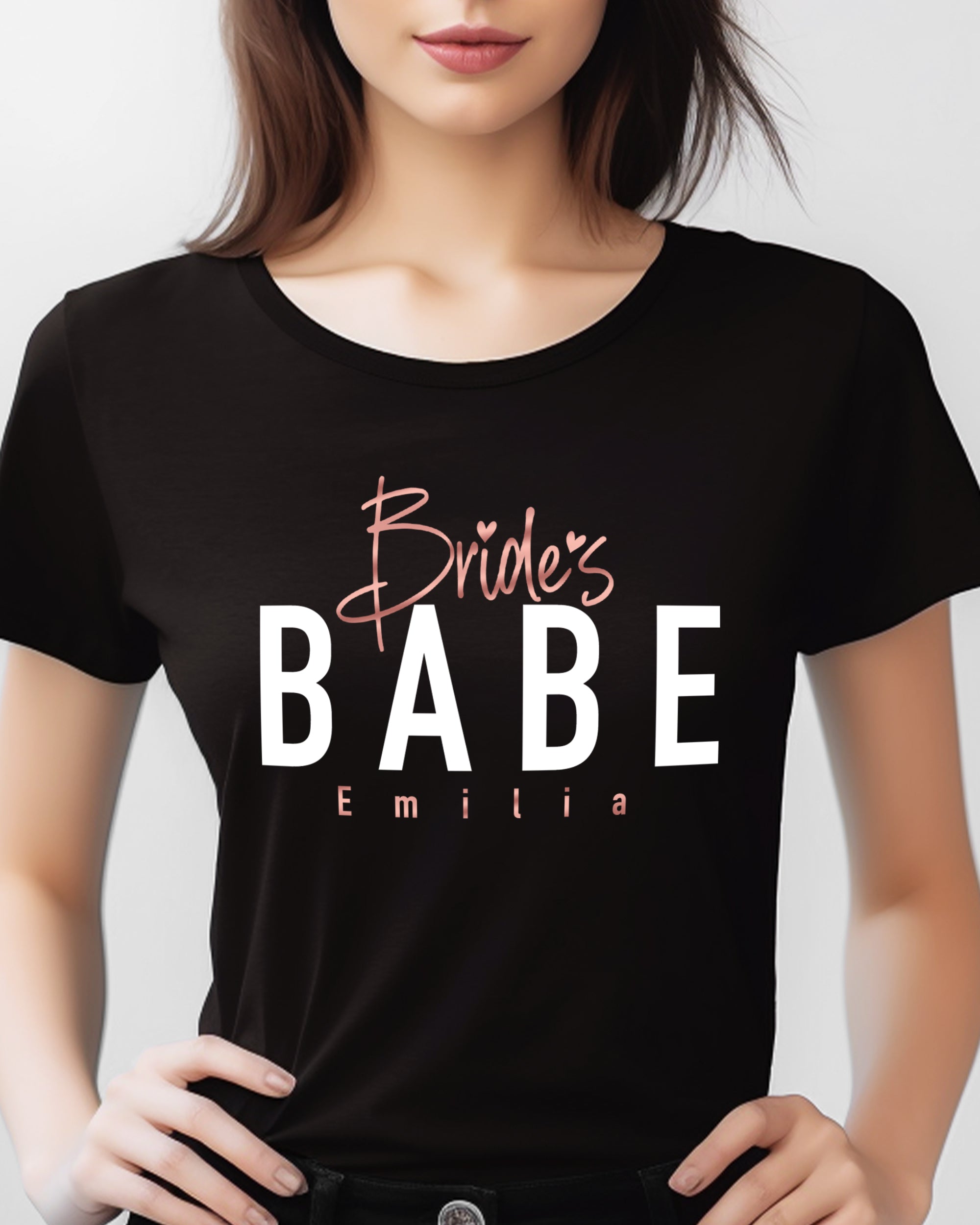 JGA 002 - Bride's BABE mit Namen - Shirt schwarz