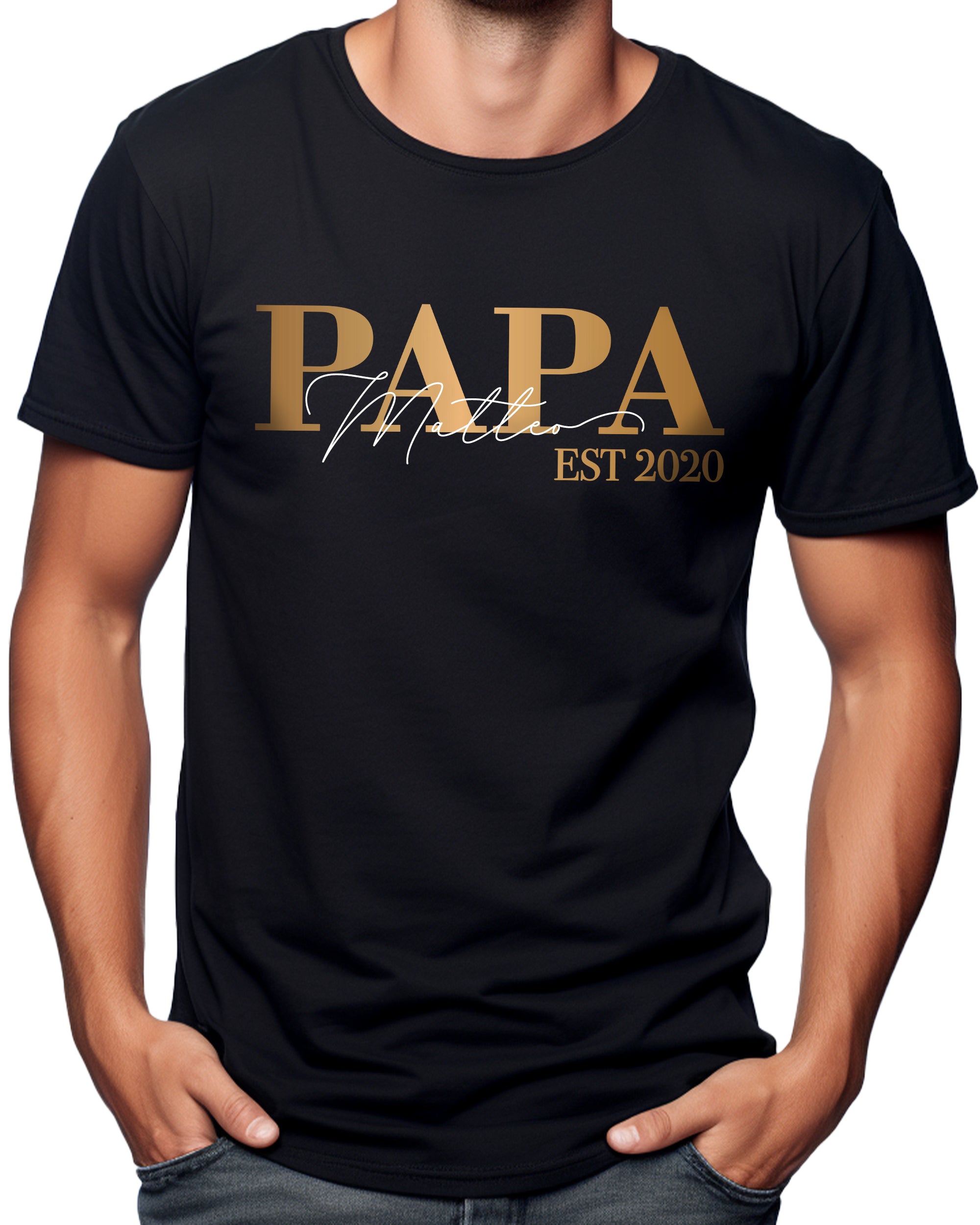 Classic Papa T-Shirt schwarz, personalisiert mit Kindernamen