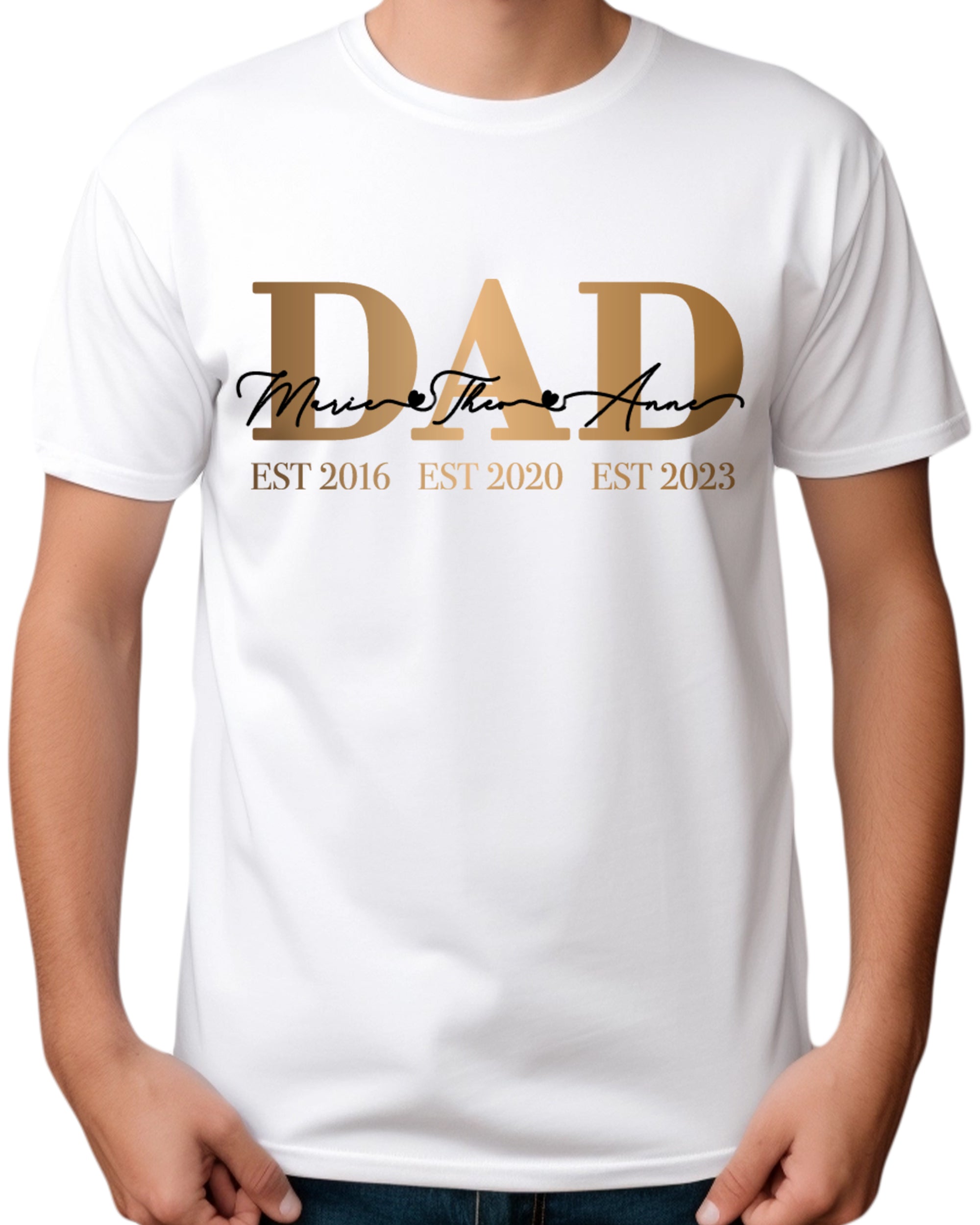 Classic DAD T-Shirt weiß, personalisiert mit Kindernamen