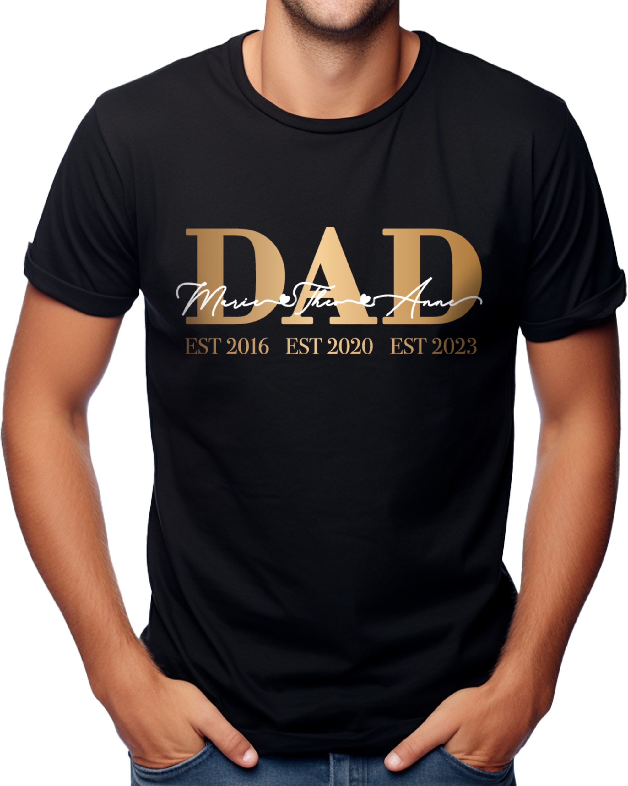 Classic DAD T-Shirt schwarz, personalisiert mit Kindernamen