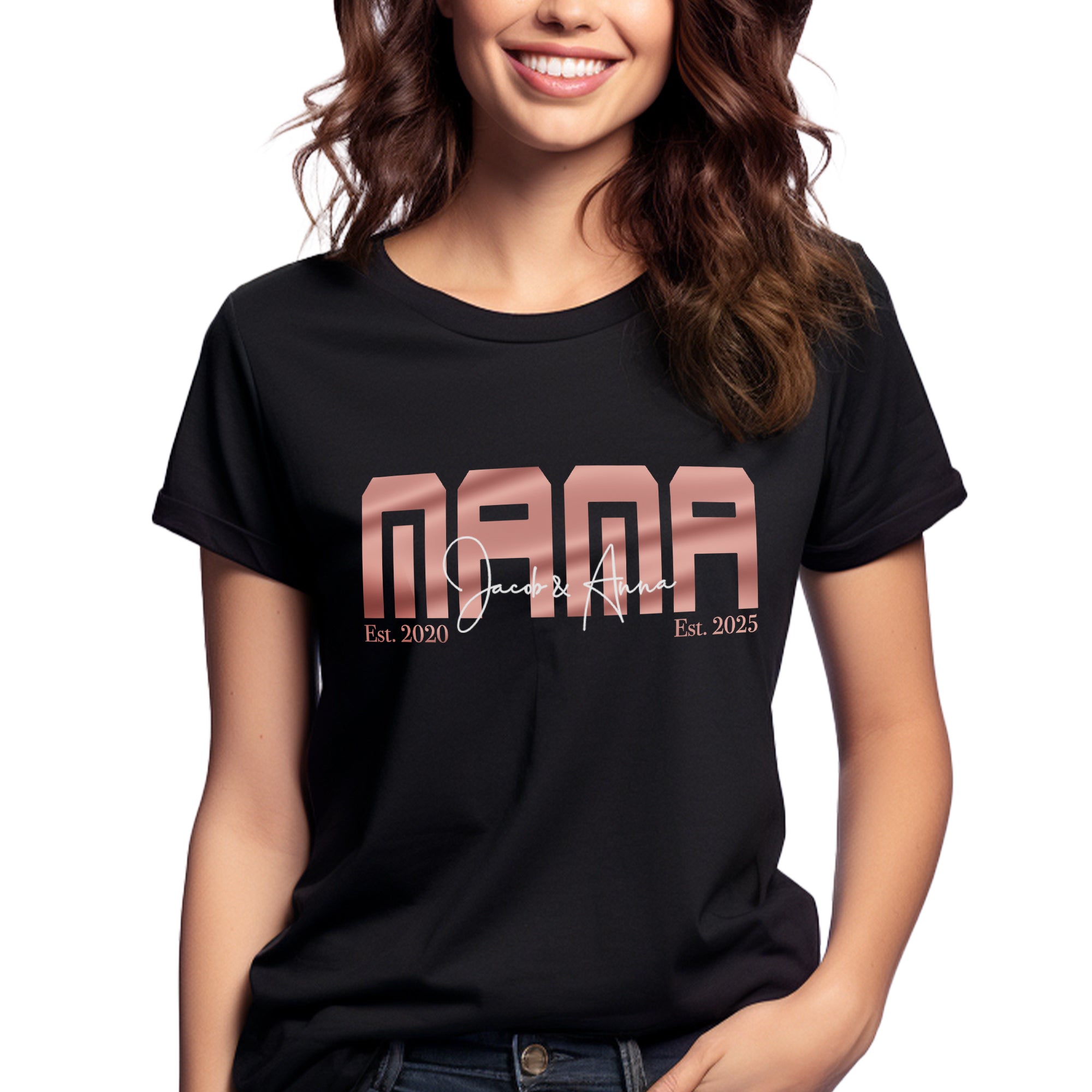 Mama / Papa T-Shirt schwarz personalisiert mit Kindernamen