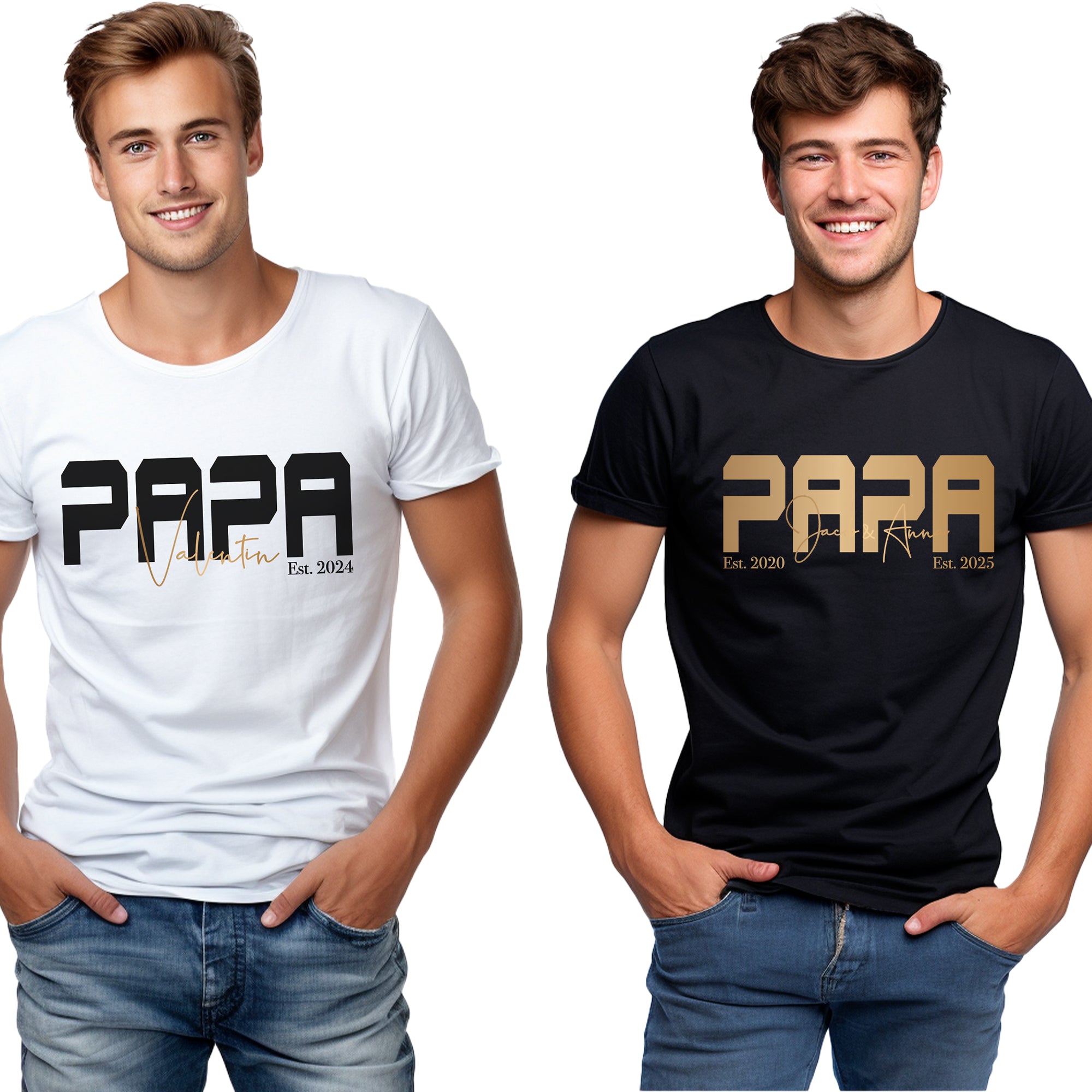 Mama / Papa T-Shirt schwarz personalisiert mit Kindernamen