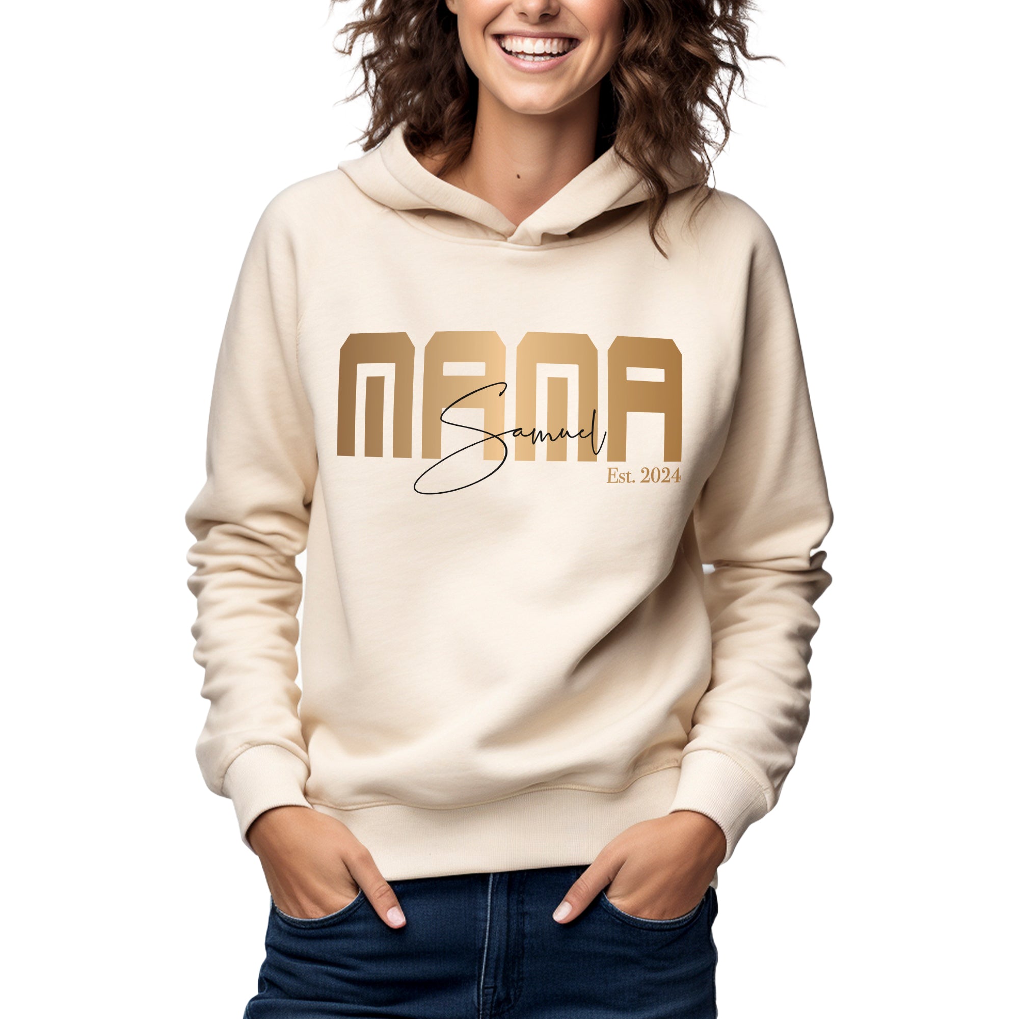 Mama / Papa Pullover Cremeweiß personalisiert mit Kindernamen