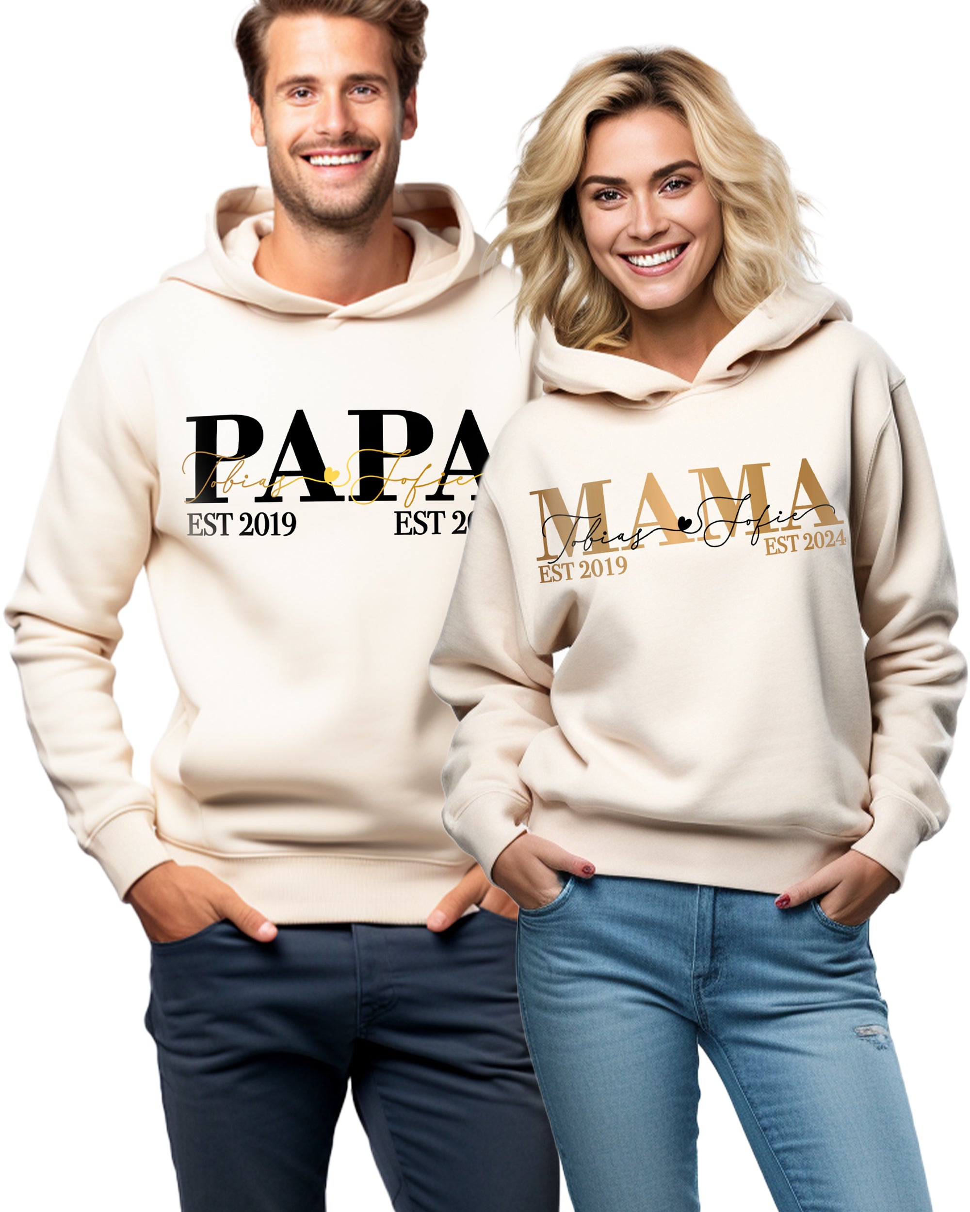 Classic Mama / Papa Pullover Cremeweiß personalisiert mit Kindernamen