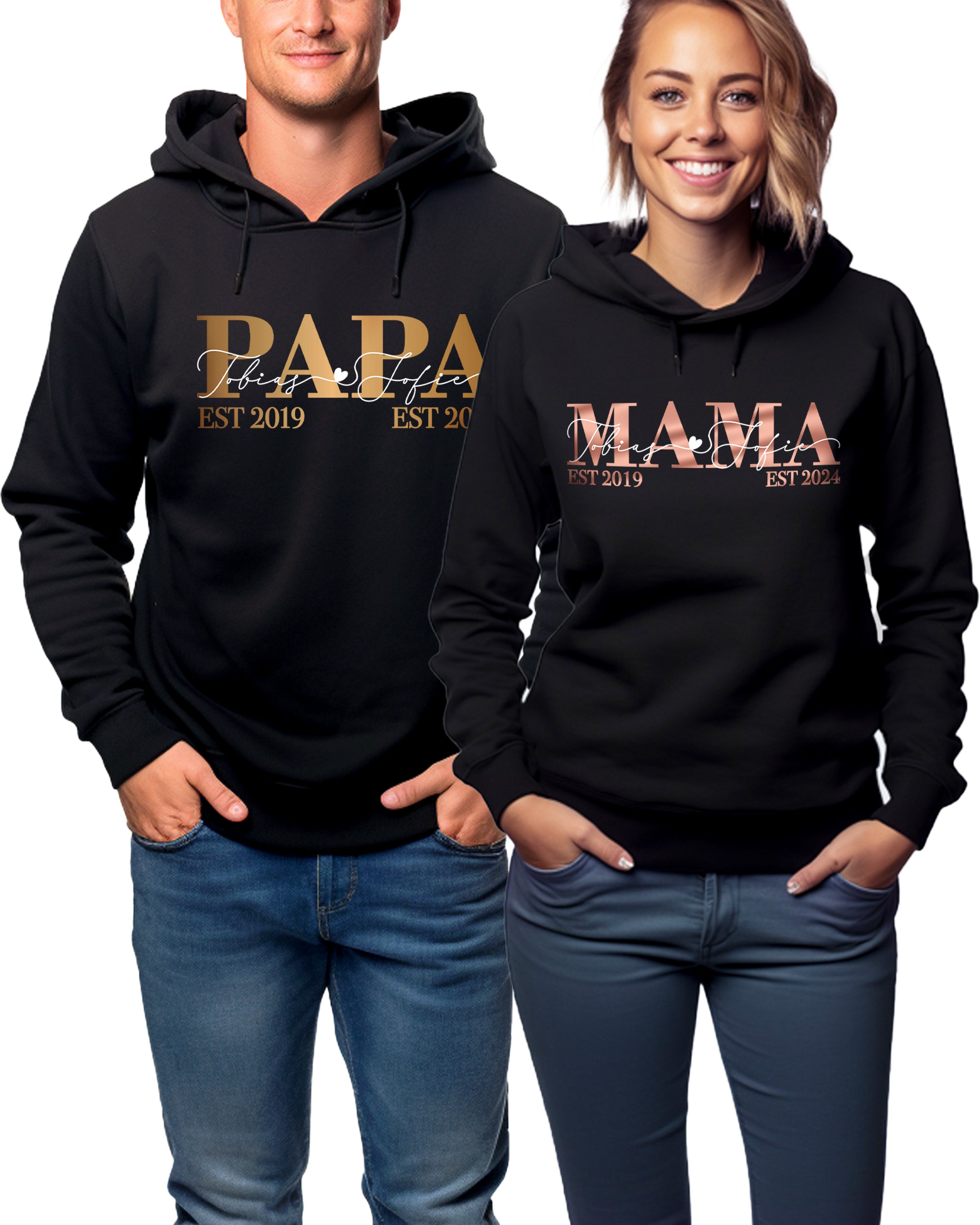 Classic Mama / Papa Pullover Schwarz personalisiert mit Kindernamen