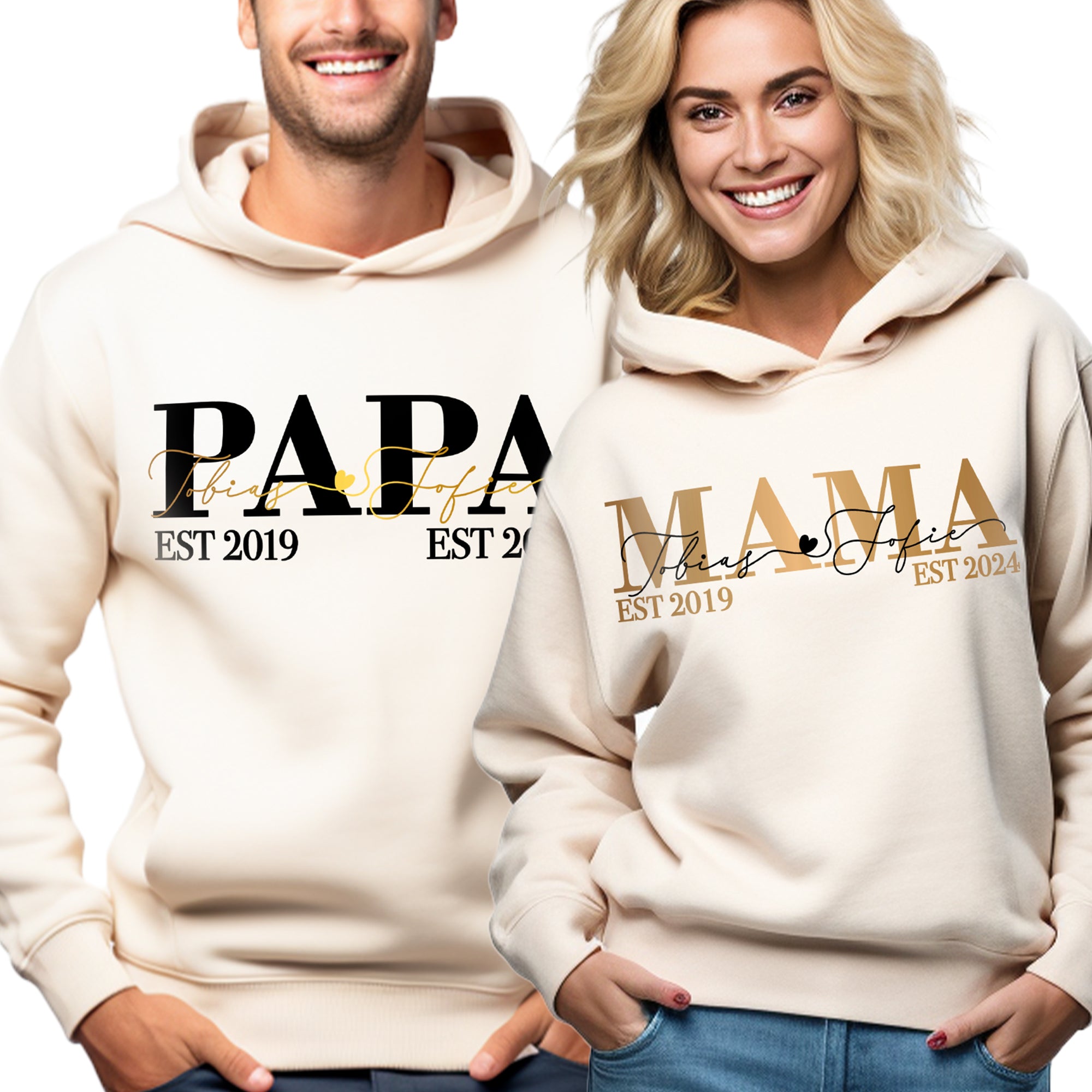 Classic Mama / Papa Pullover Cremeweiß personalisiert mit Kindernamen