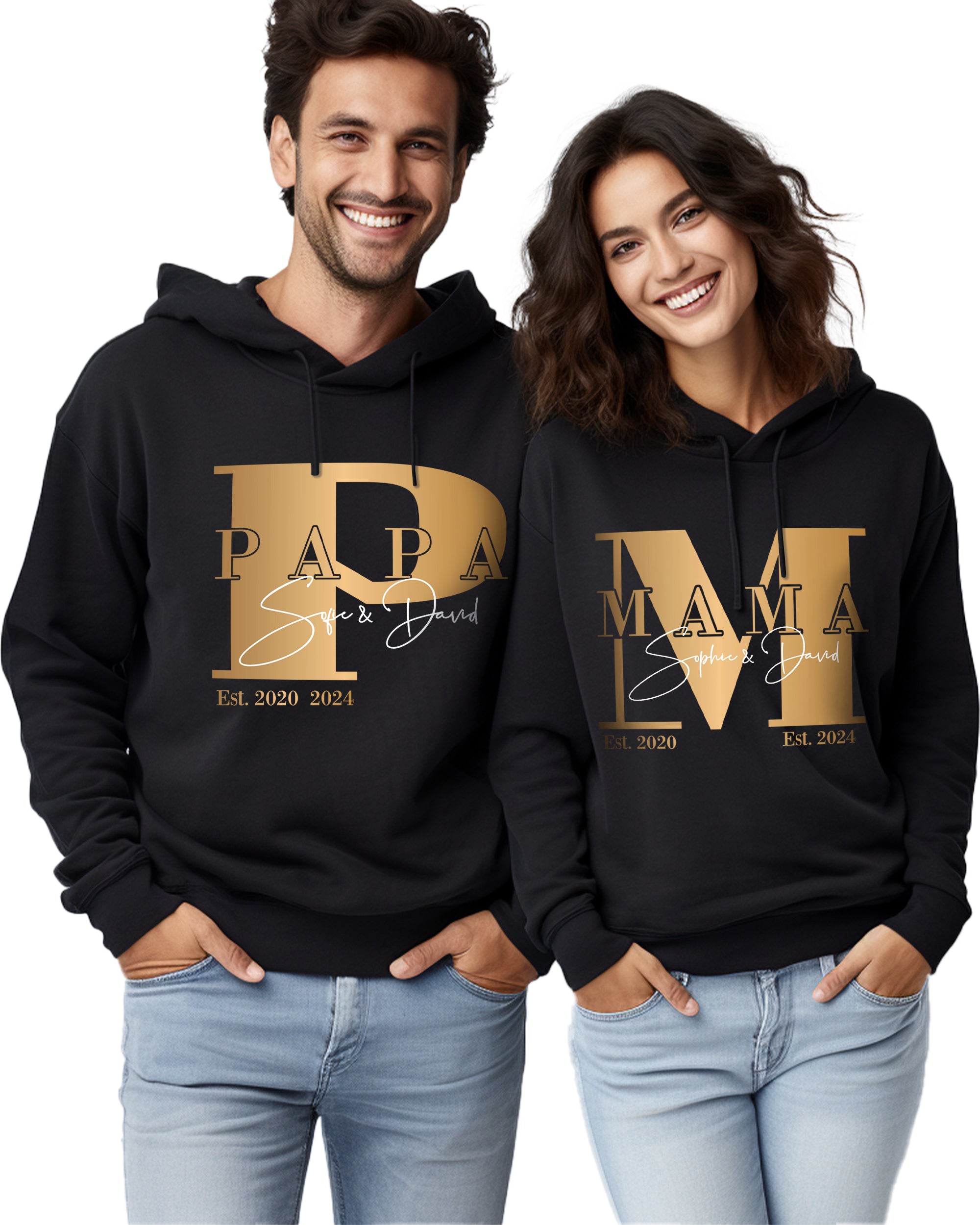 M-Mama / P-Papa Pullover schwarz personalisiert mit Kindernamen