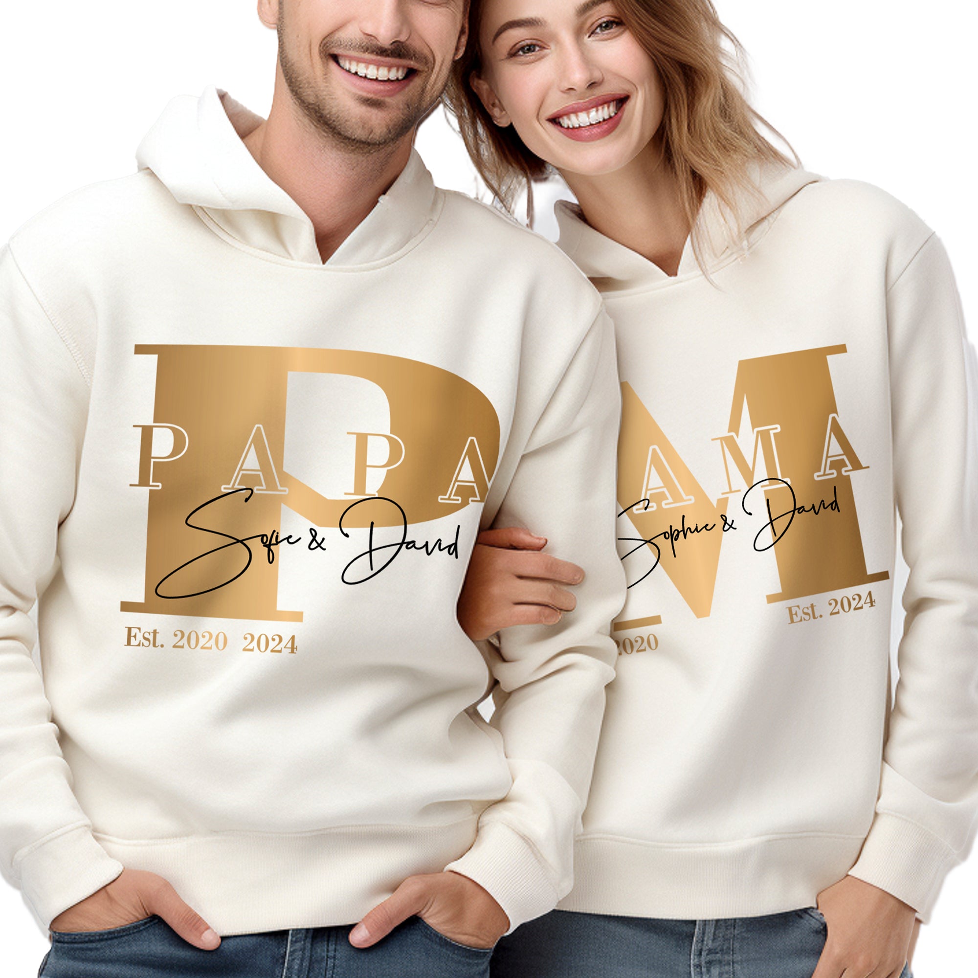 M-Mama / P-Papa Pullover Cremeweiß personalisiert mit Kindernamen