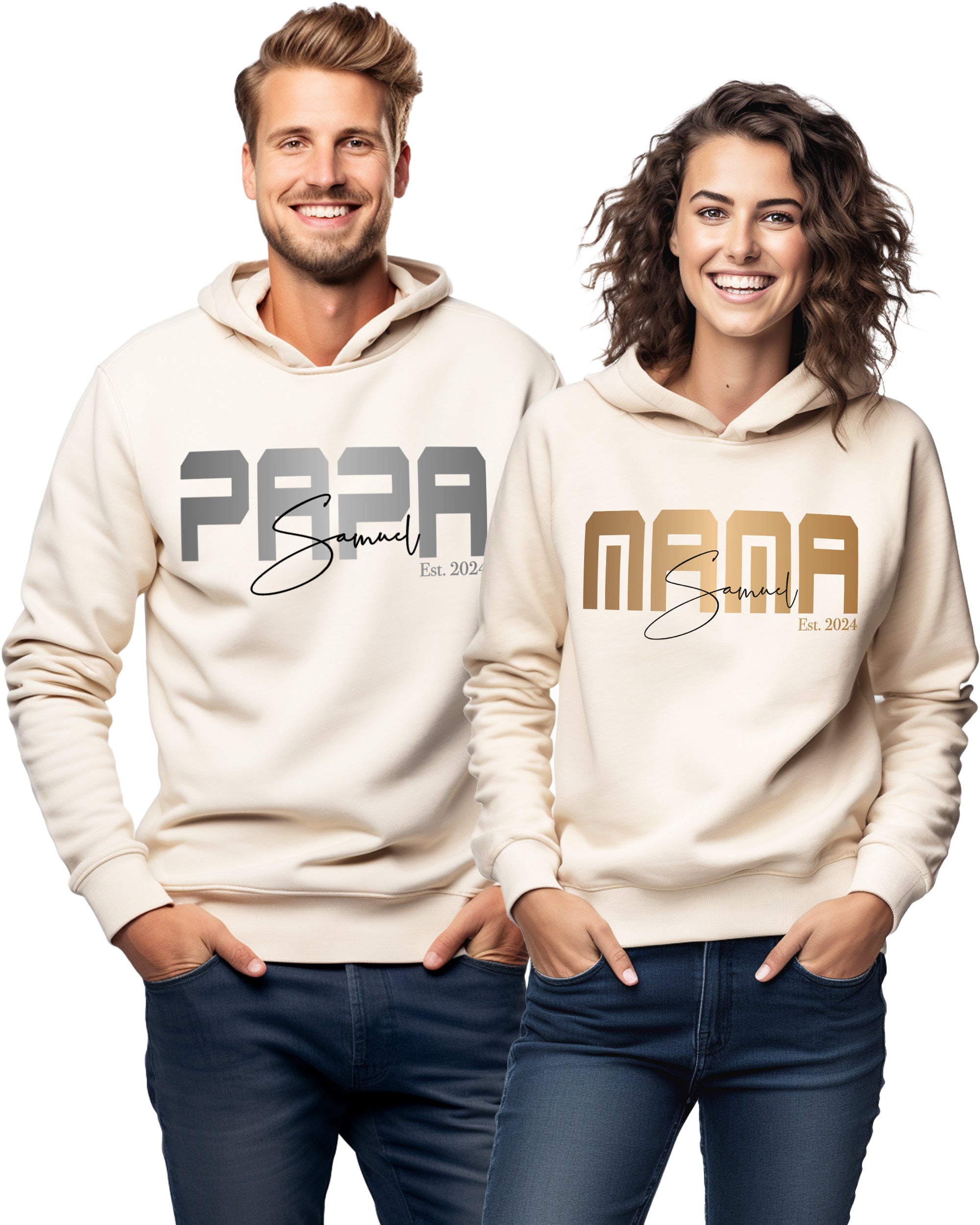 Mama / Papa Pullover Cremeweiß personalisiert mit Kindernamen