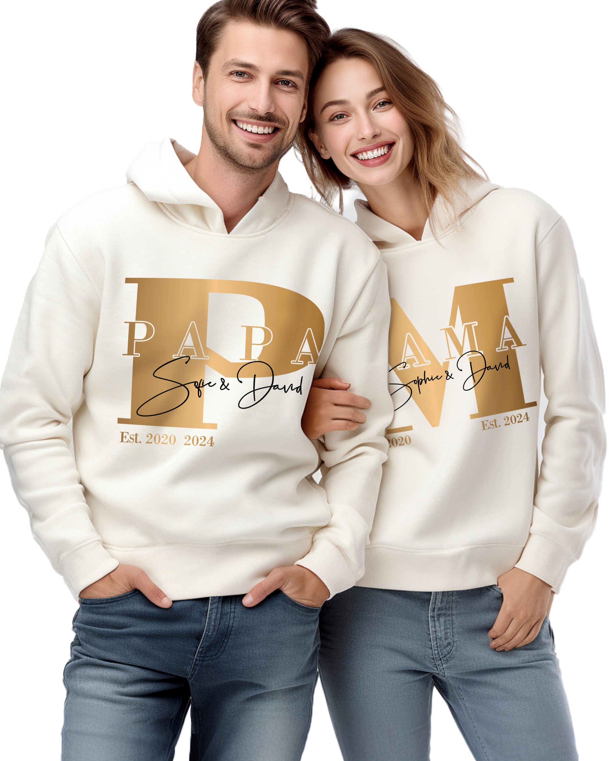 M-Mama / P-Papa Pullover Cremeweiß personalisiert mit Kindernamen