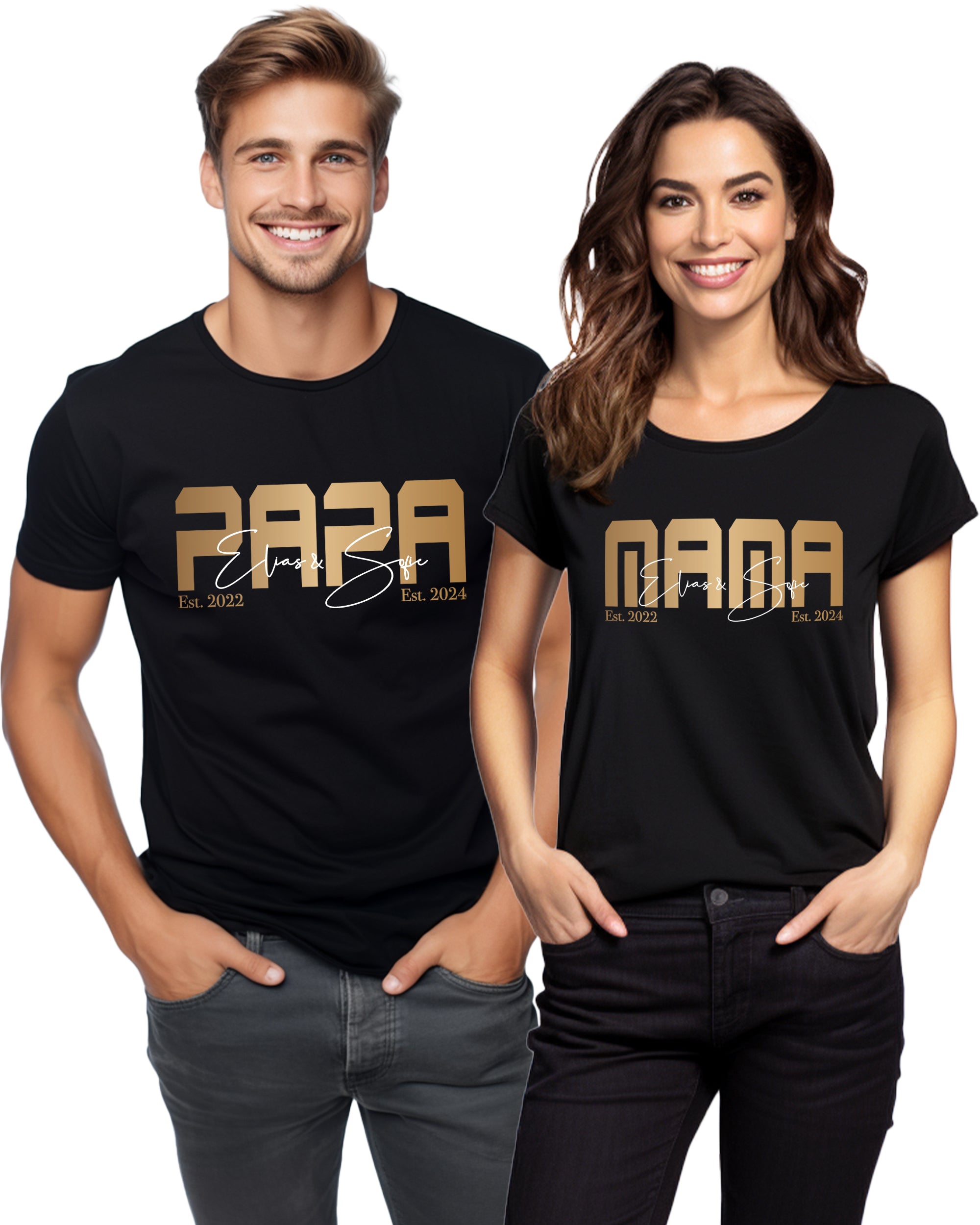 Mama / Papa T-Shirt schwarz personalisiert mit Kindernamen