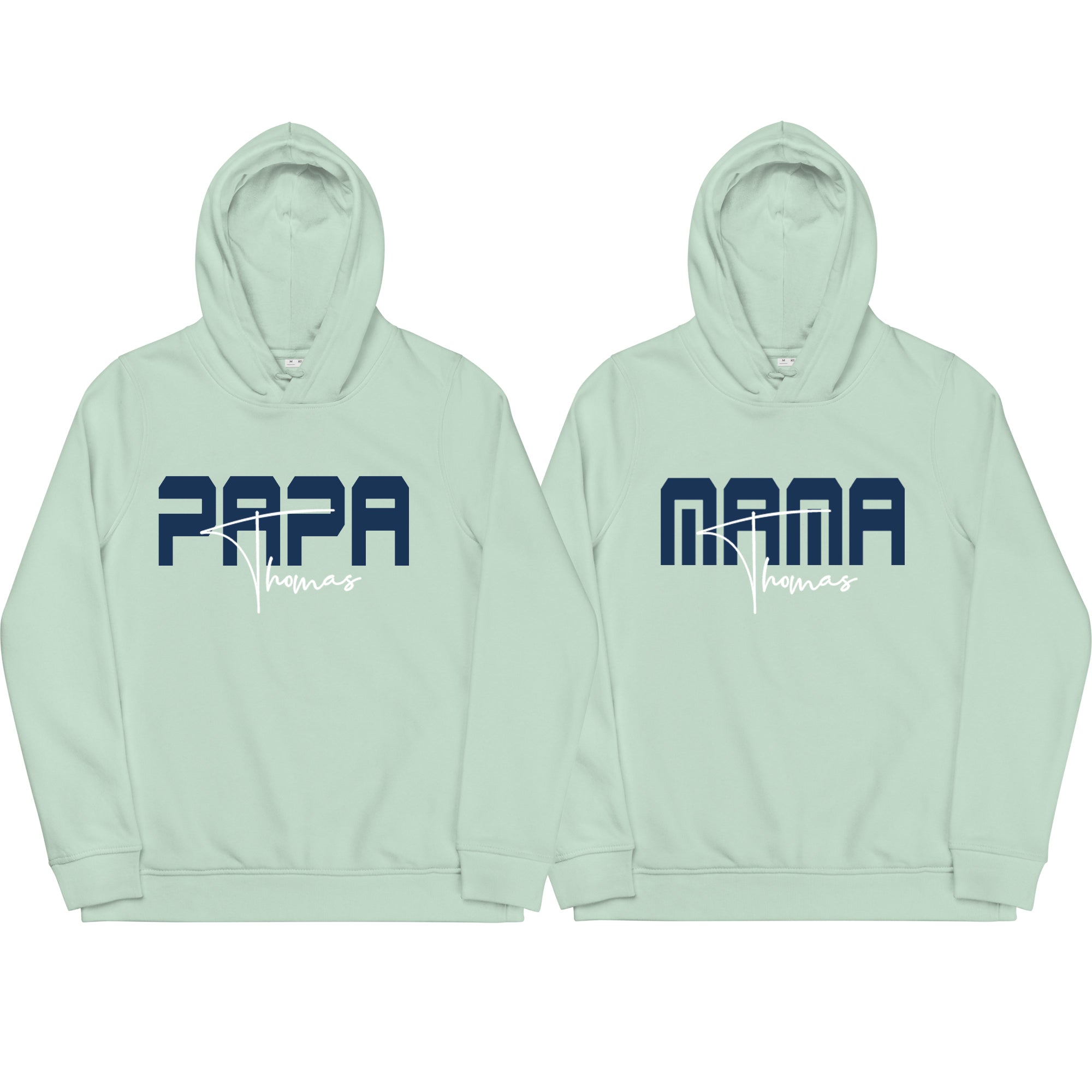 Mama / Papa Pullover Pastellgrün personalisiert mit Kindernamen