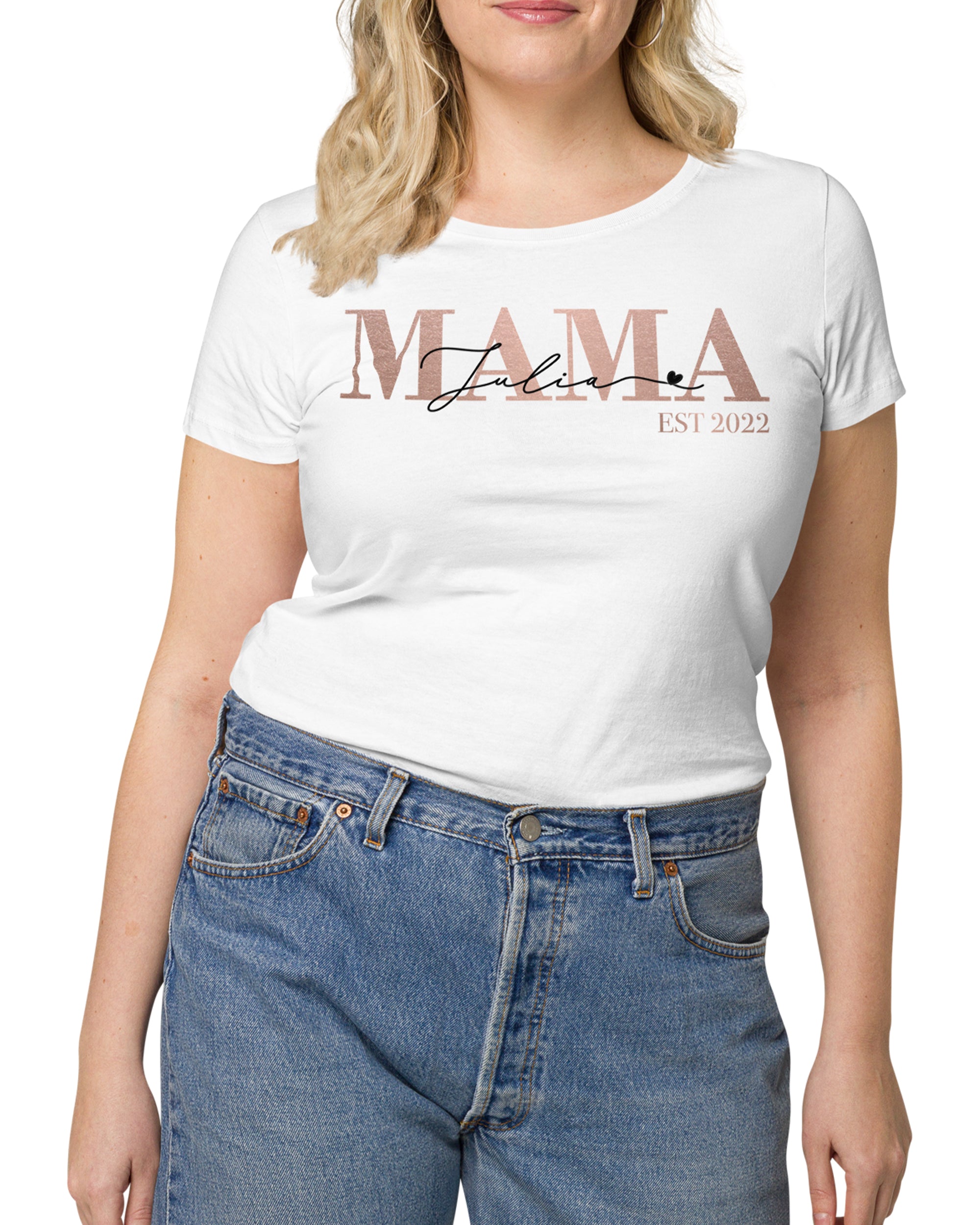 Classic Mama T-Shirt weiß personalisiert mit Kindernamen