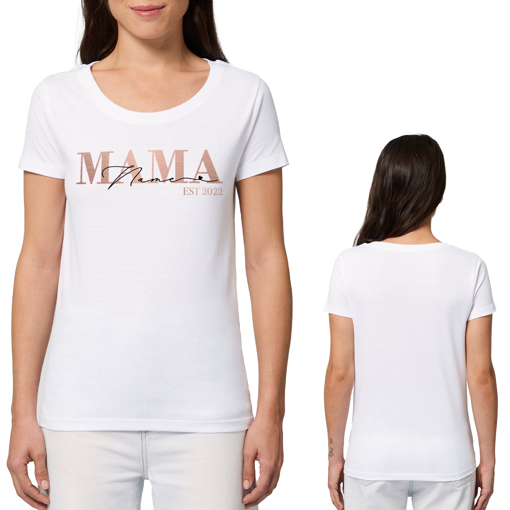 Classic Mama T-Shirt weiß personalisiert mit Kindernamen