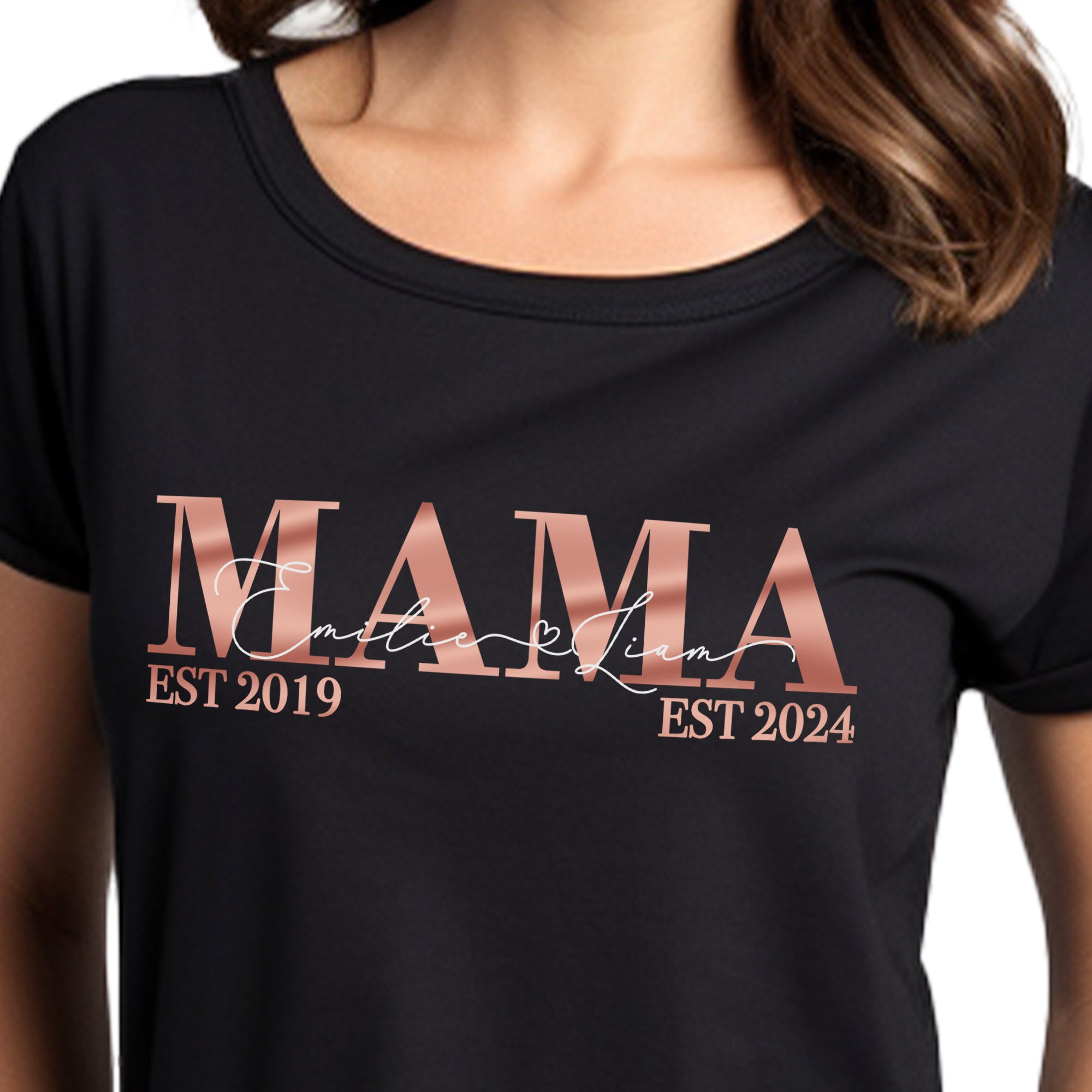 Classic Mama T-Shirt schwarz personalisiert mit Kindernamen