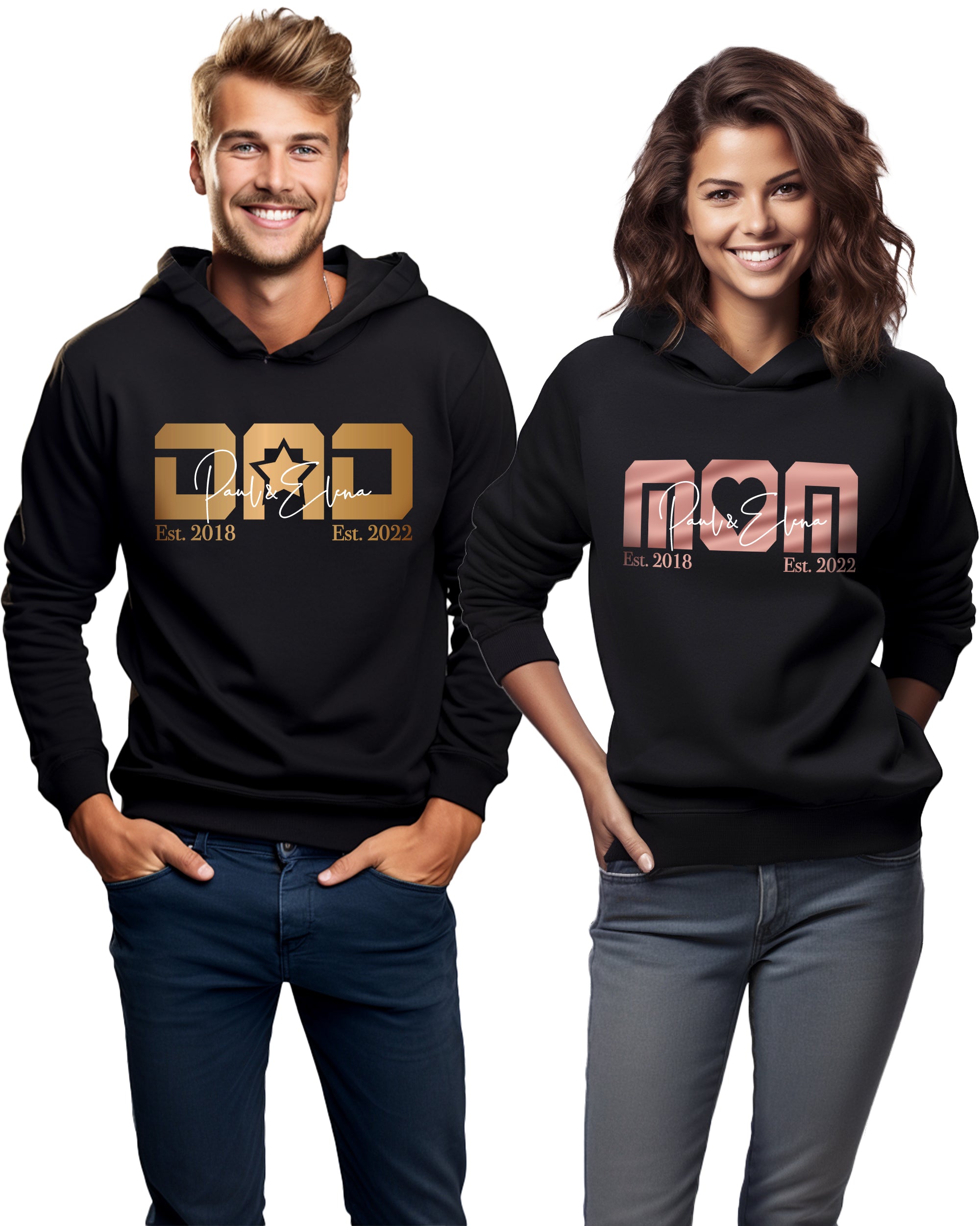 Monogramm Mom / Dad Pullover schwarz personalisiert mit Kindernamen