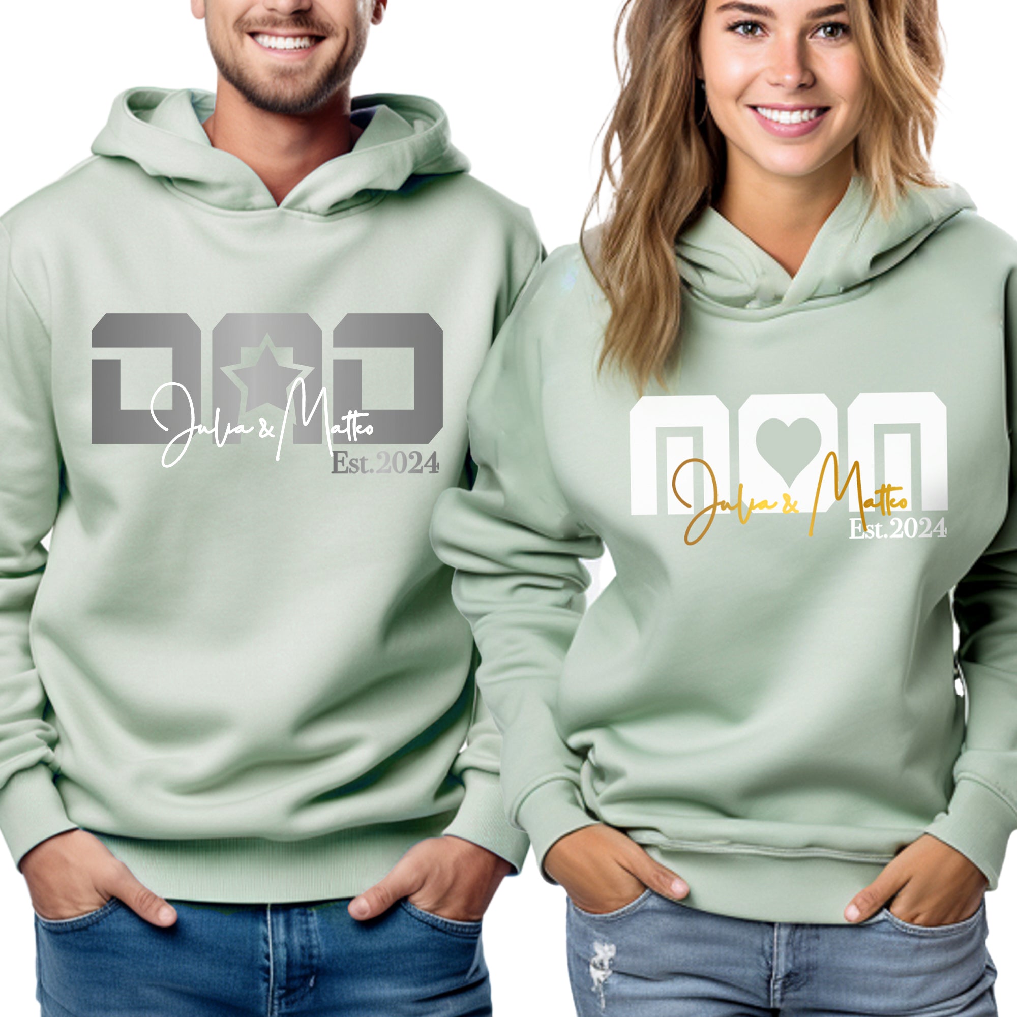 Monogramm Mom / Dad Pullover Pastellgrün personalisiert mit Kindernamen