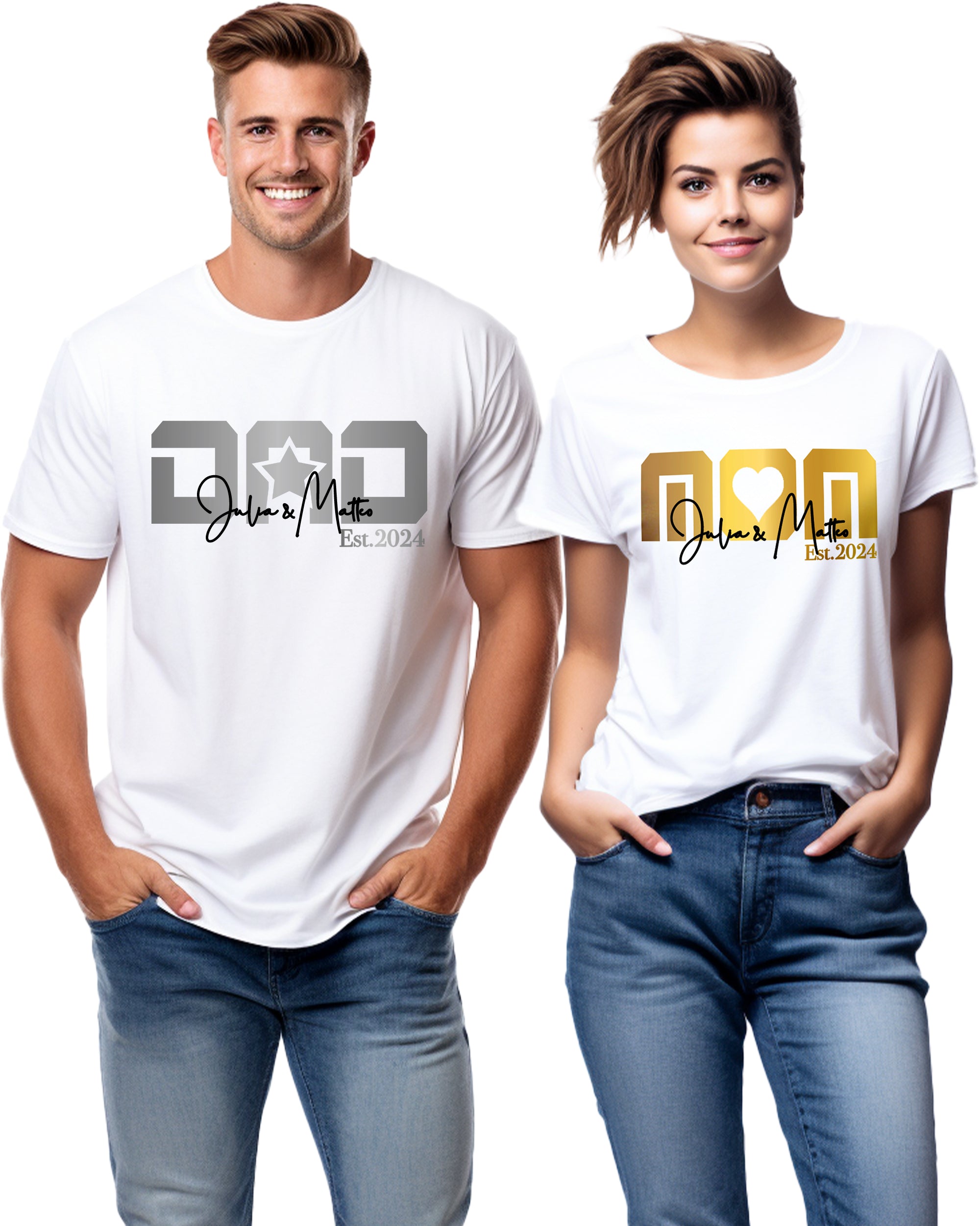 Monogramm Mom / Dad T-Shirt weiß personalisiert mit Kindernamen