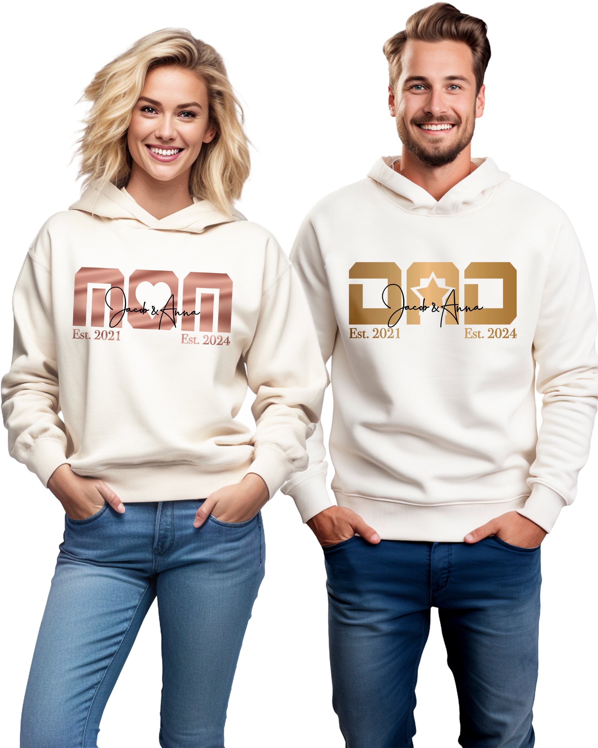 Monogramm Mom / Dad Pullover Cremeweiß personalisiert mit Kindernamen