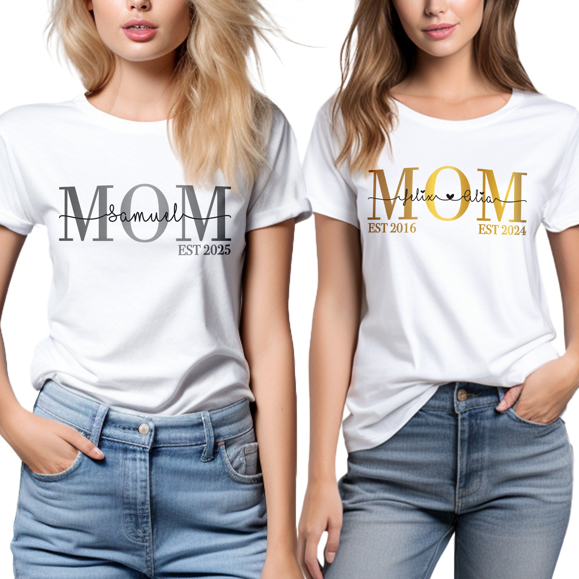 Classic Mom T-Shirt weiß personalisiert mit Kindernamen