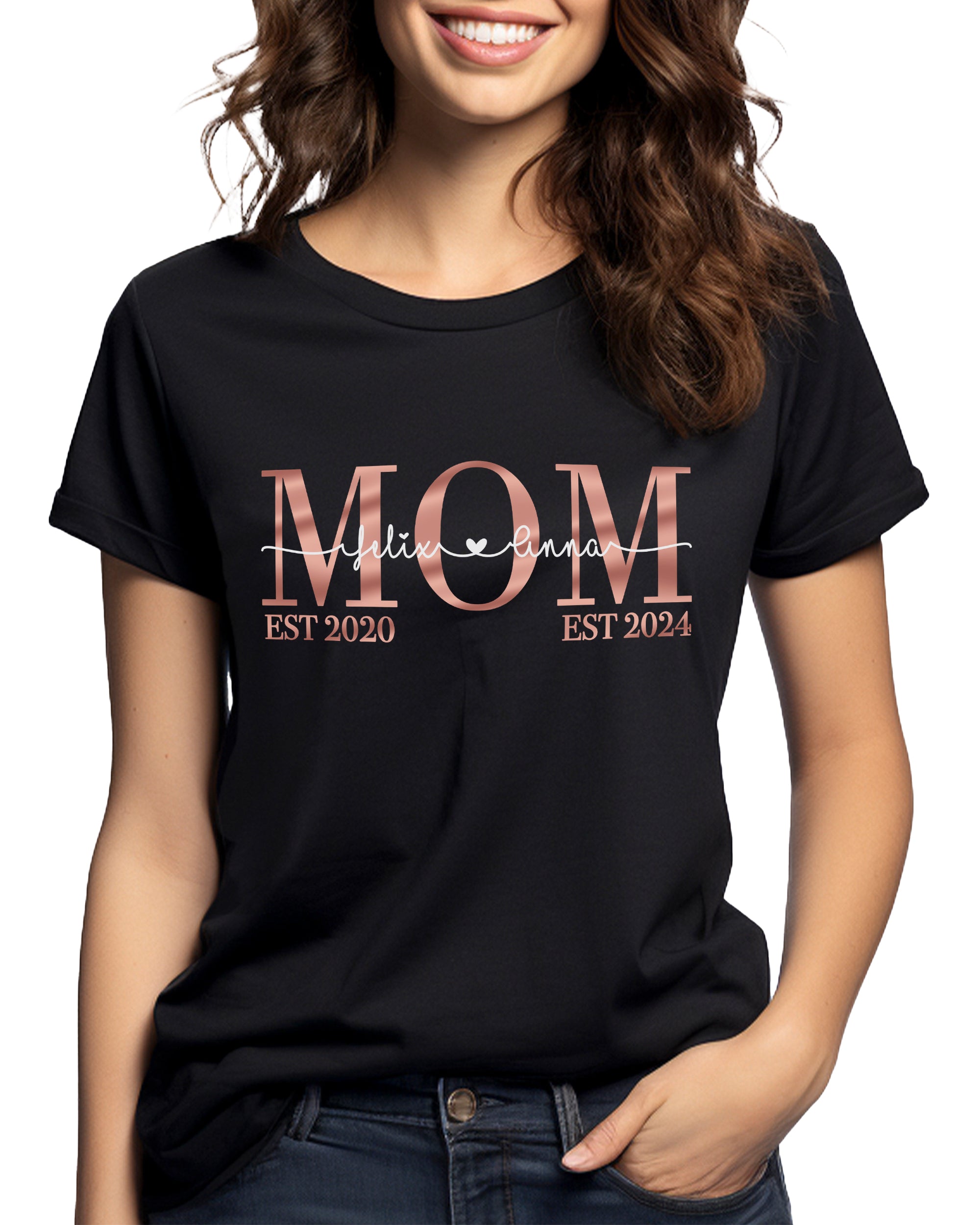 Classic Mom T-Shirt schwarz personalisiert mit Kindernamen