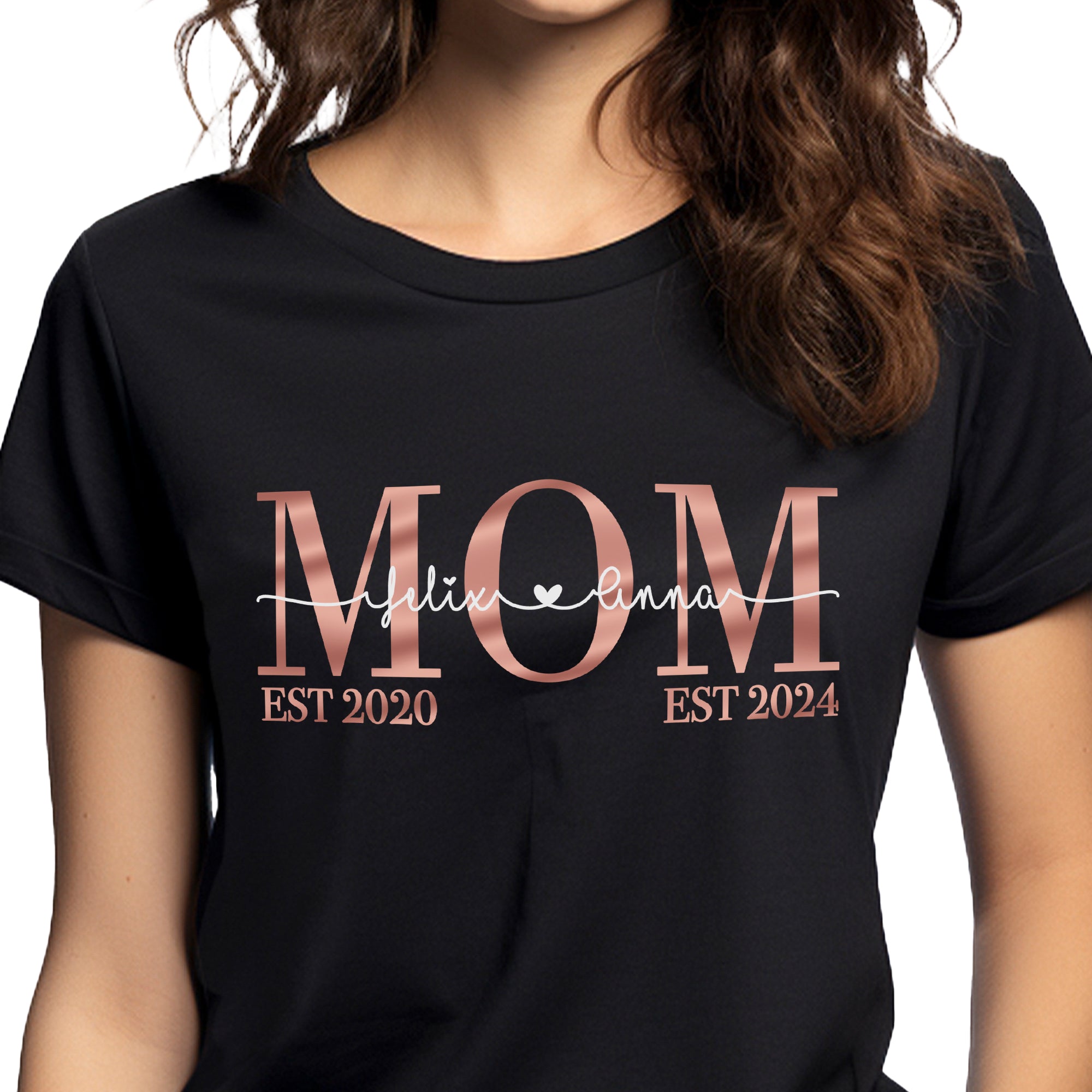 Classic Mom T-Shirt schwarz personalisiert mit Kindernamen