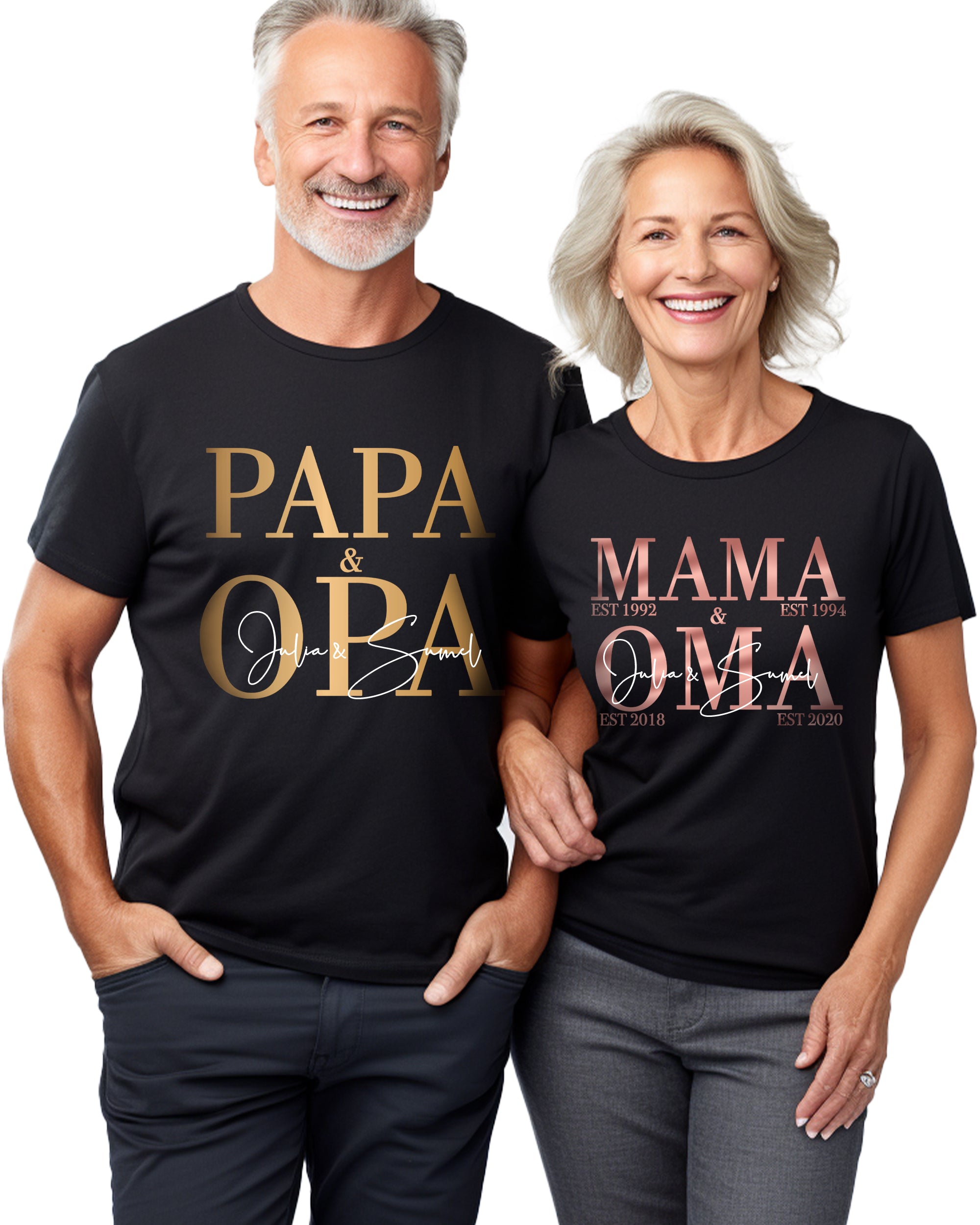 Classic Papa & Opa T-Shirt schwarz, personalisiert mit Enkelnamen