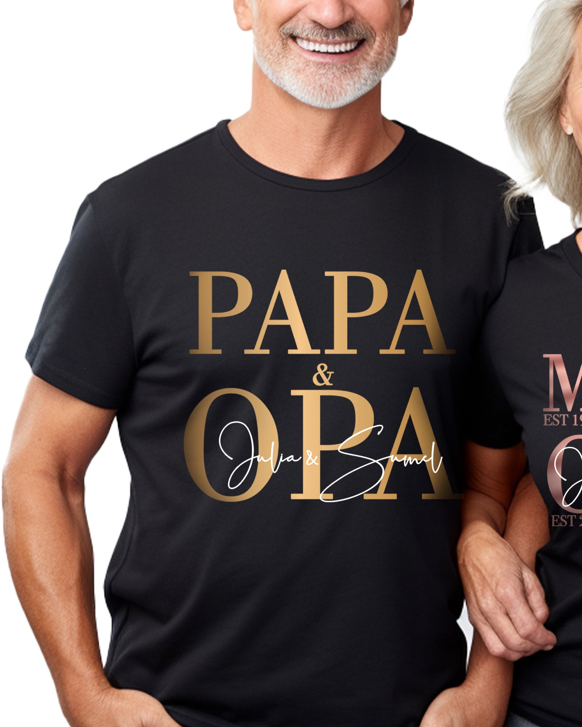 Classic Papa & Opa T-Shirt schwarz, personalisiert mit Enkelnamen