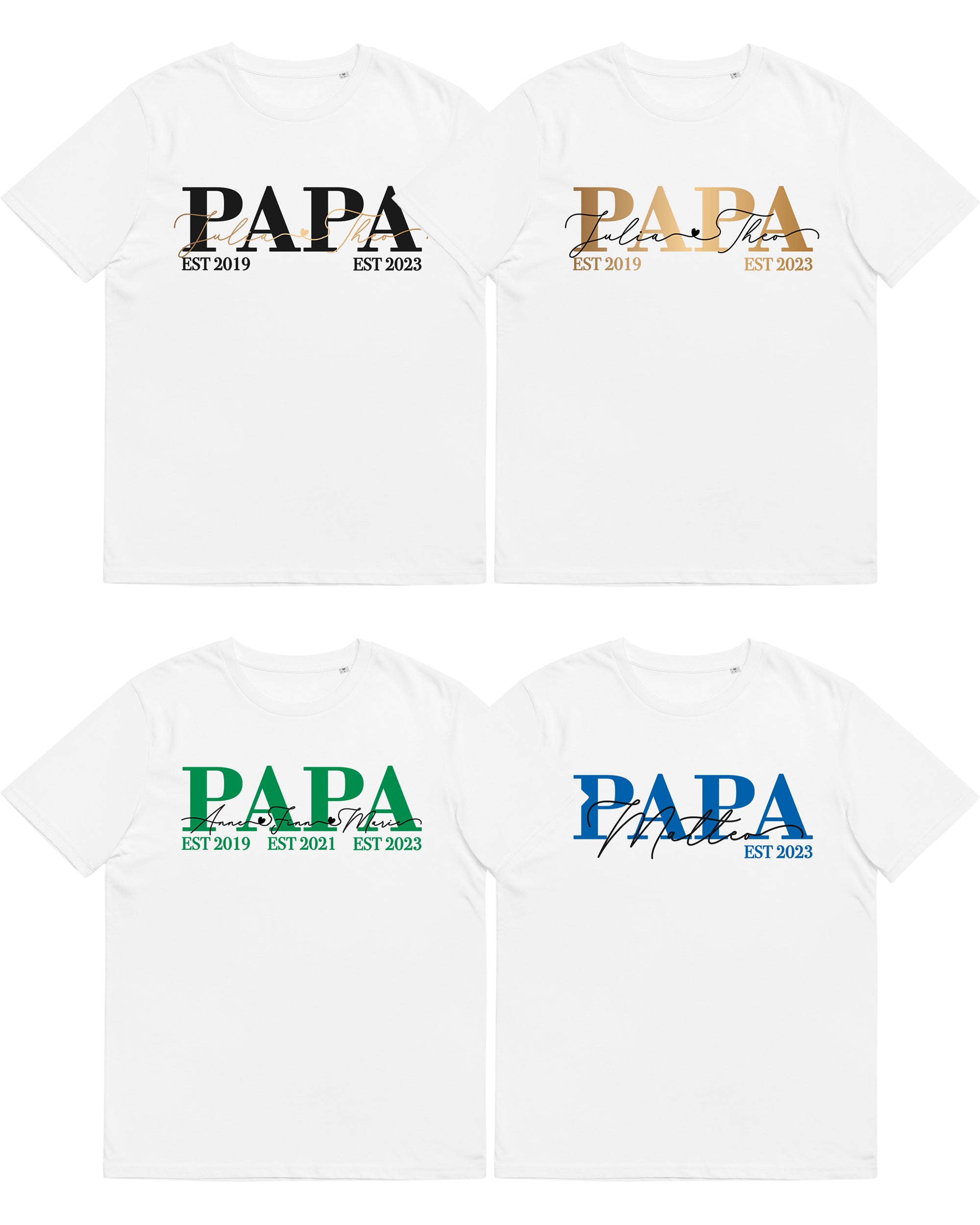 Classic Papa T-Shirt weiß, personalisiert mit Kindernamen