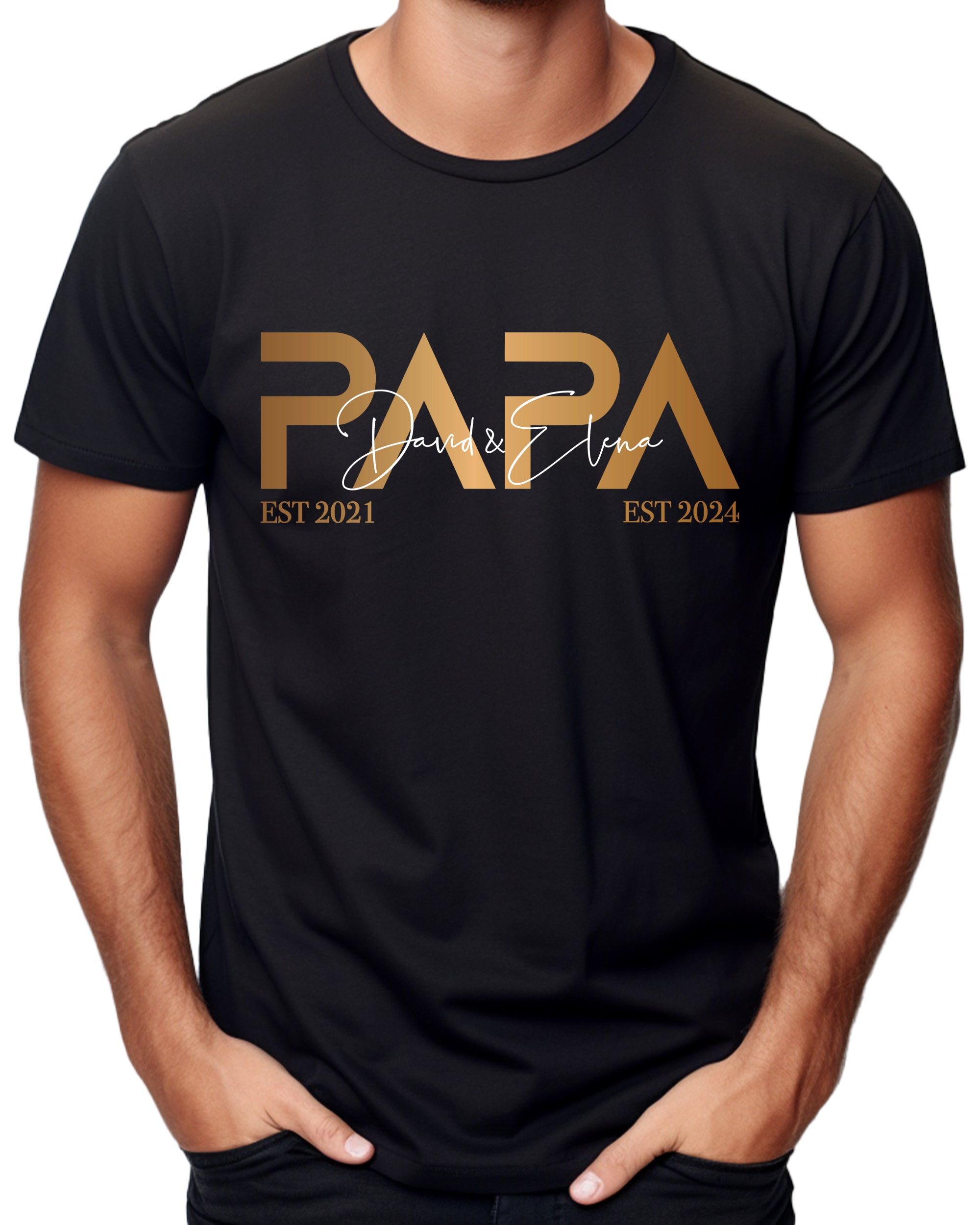 Papa T-Shirt Geometrie schwarz, personalisiert mit Kindernamen