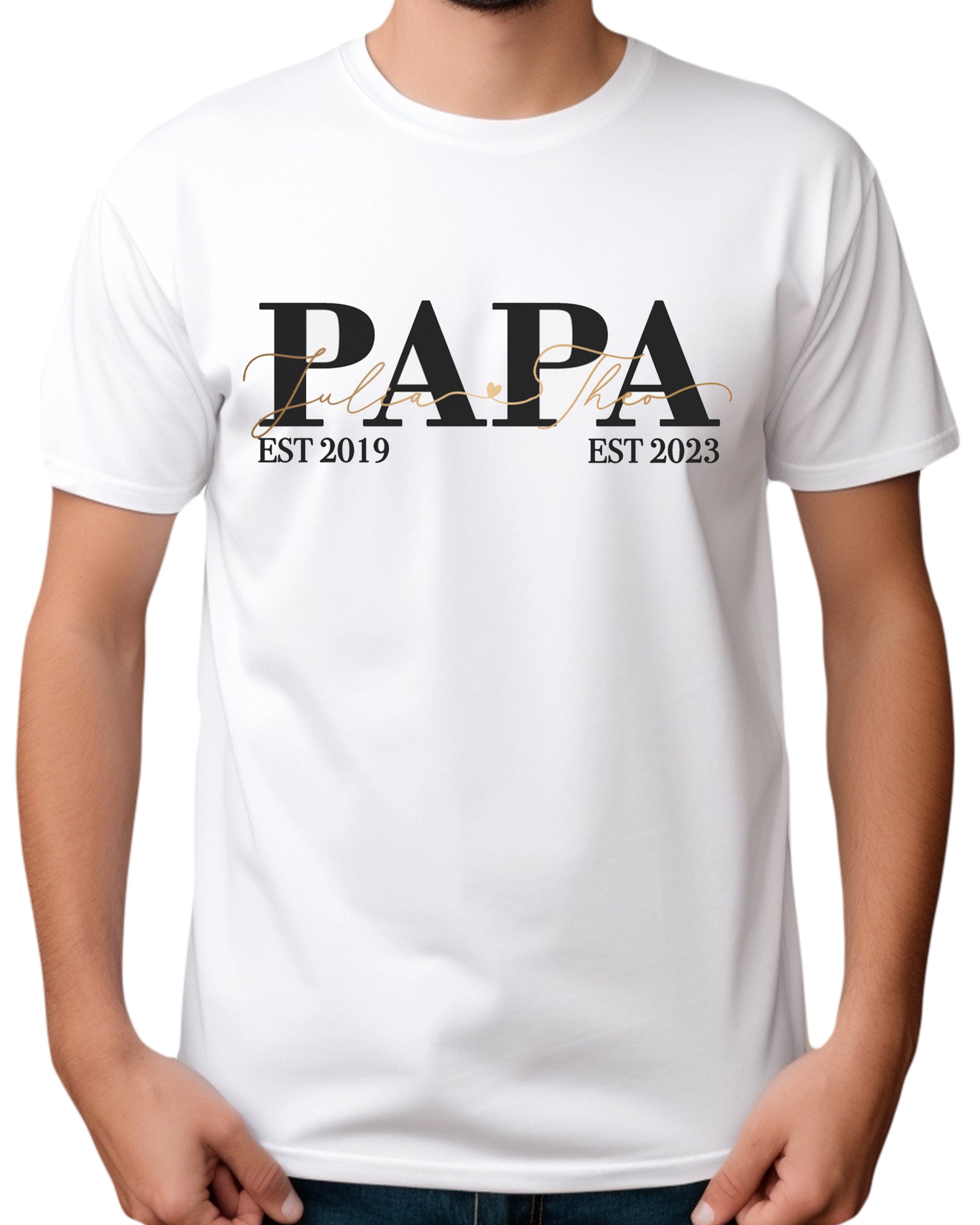 Classic Papa T-Shirt weiß, personalisiert mit Kindernamen