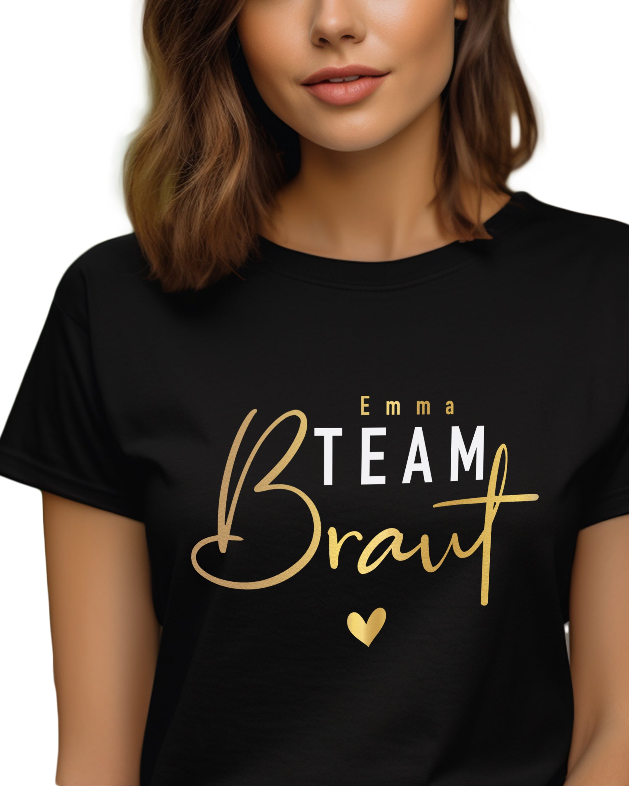 JGA 01 - Team Braut Gold glanz mit Namen - Shirt schwarz