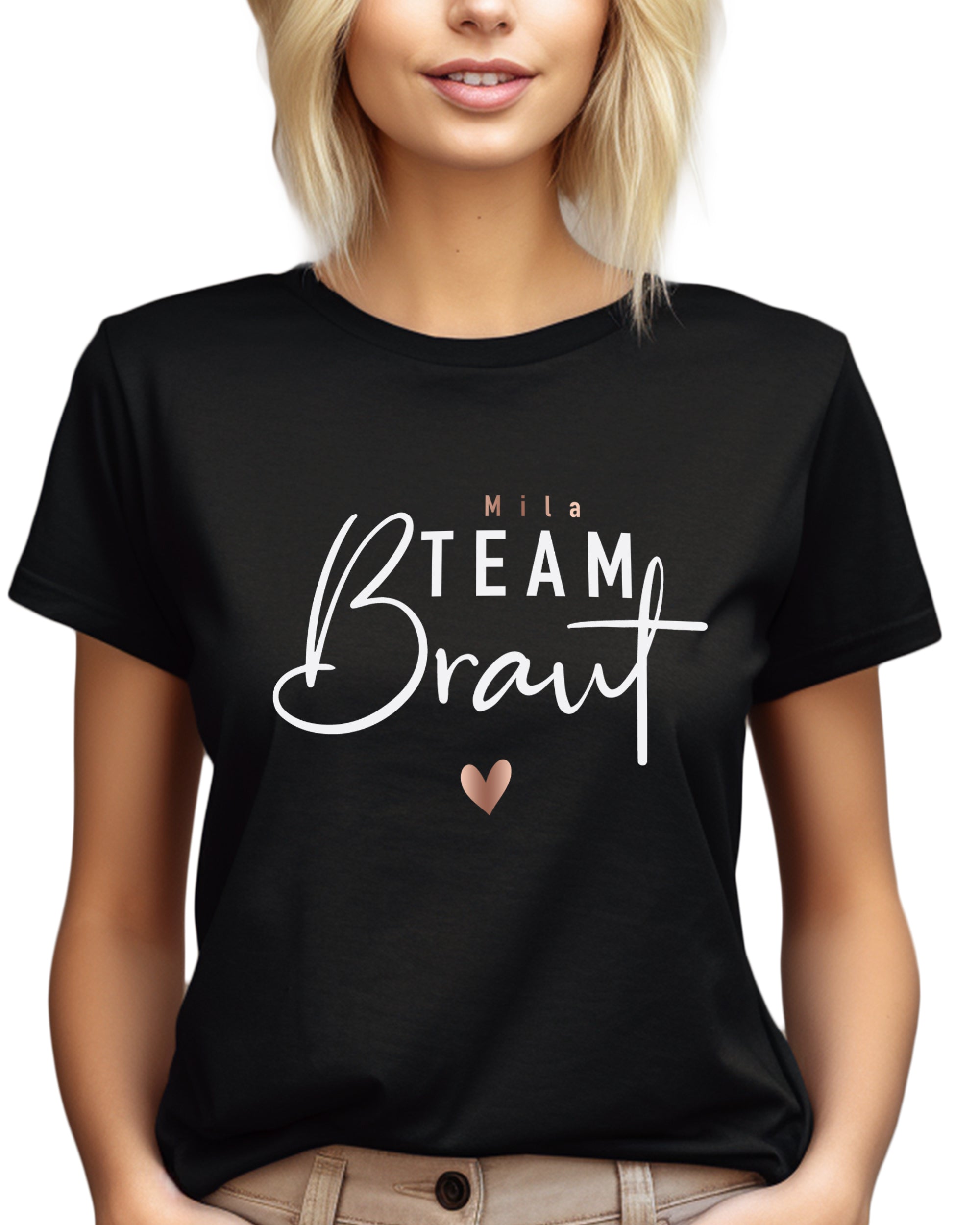 JGA 01 - Team Braut weiß mit Namen - Shirt schwarz