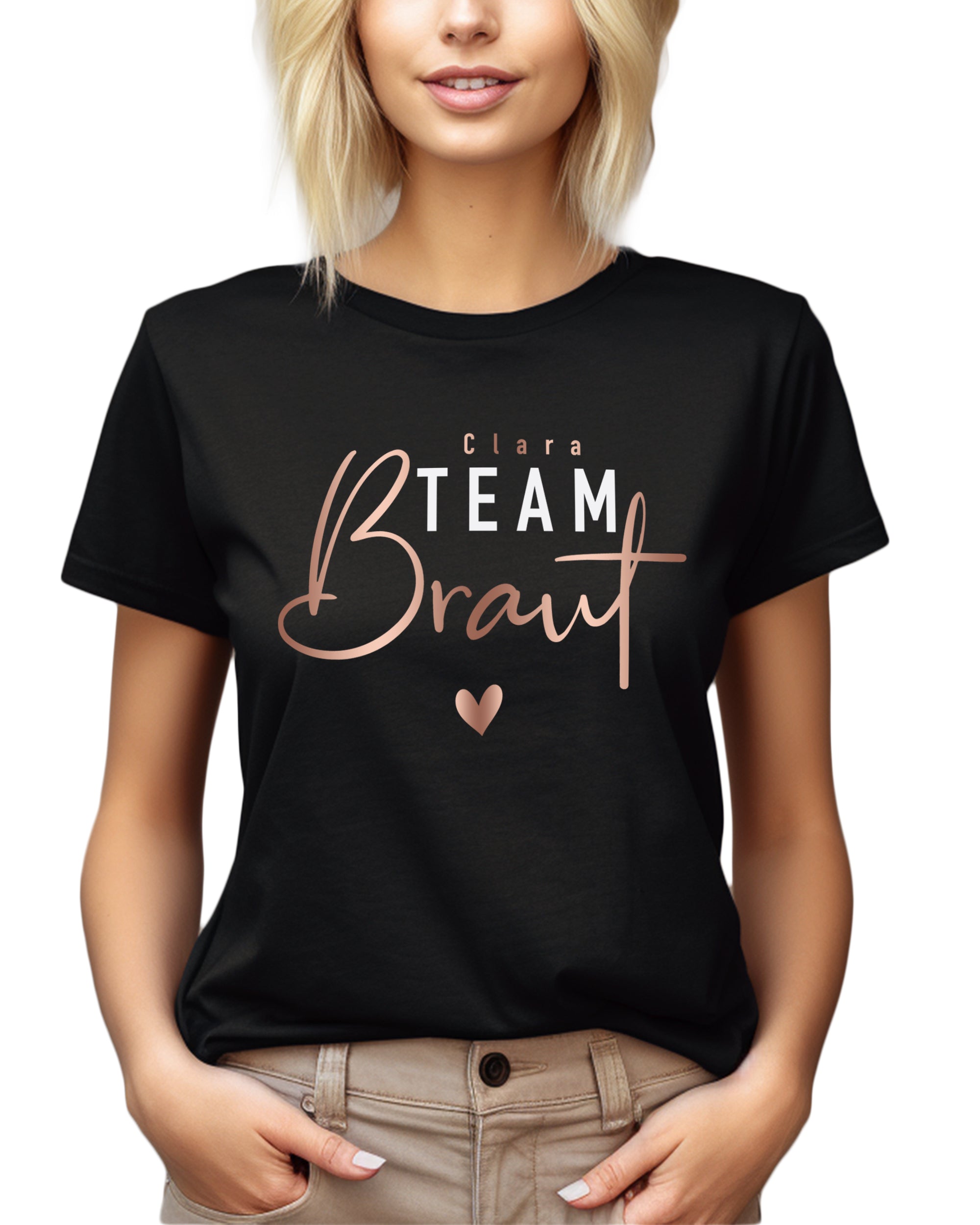 JGA 01 - Team Braut Roségold mit Namen - Shirt schwarz