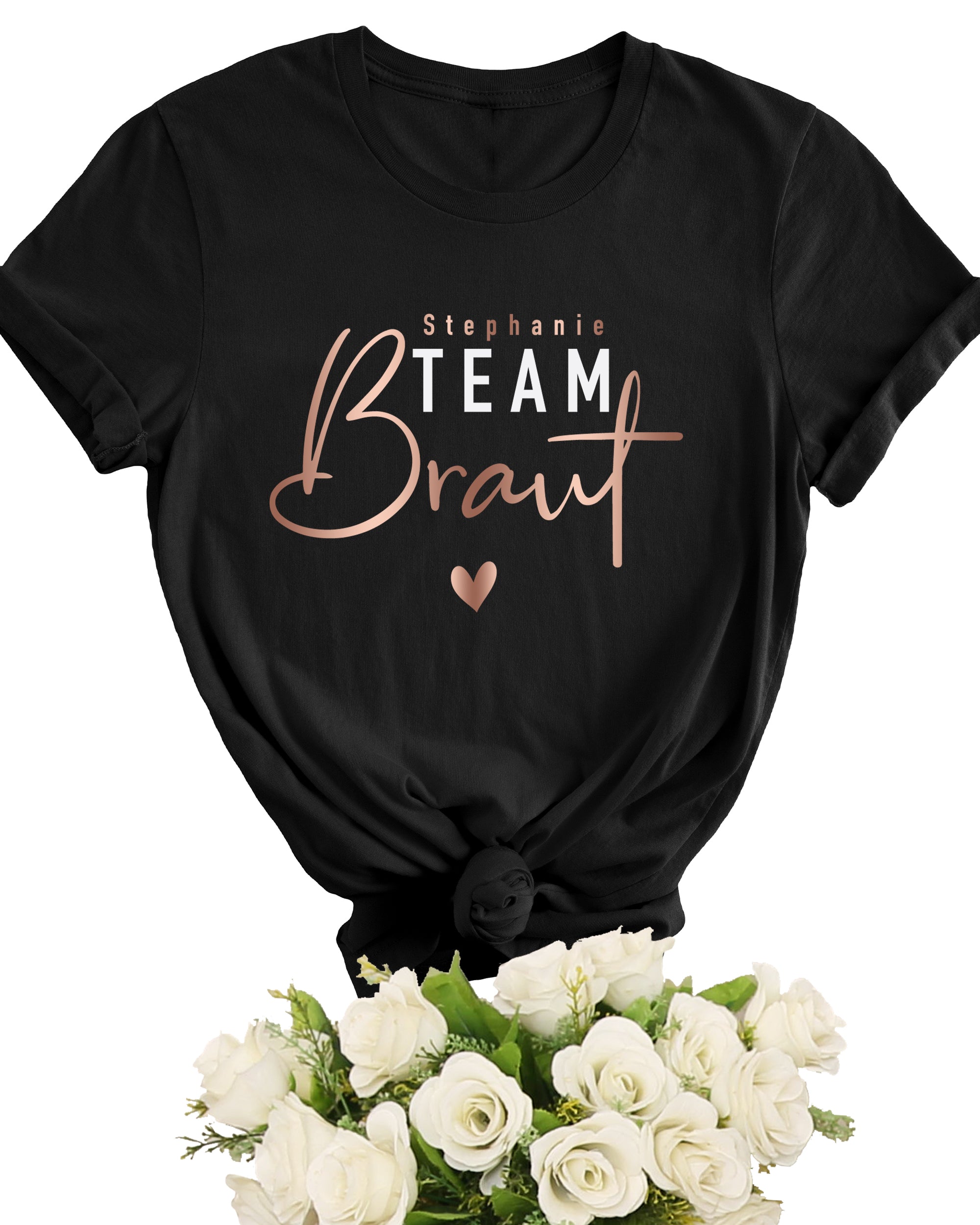 JGA 01 - Team Braut Roségold mit Namen - Shirt schwarz