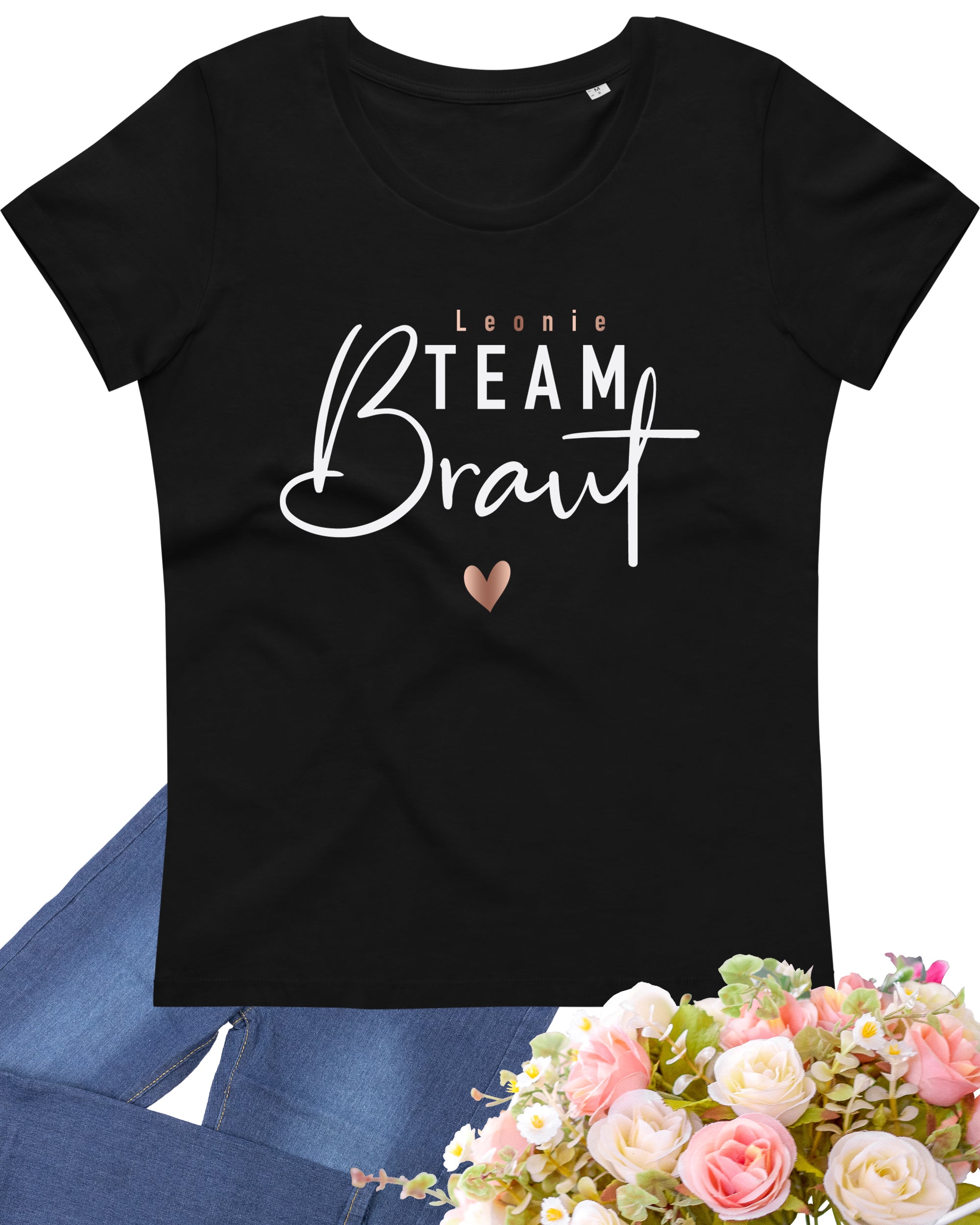 JGA 01 - Team Braut weiß mit Namen - Shirt schwarz