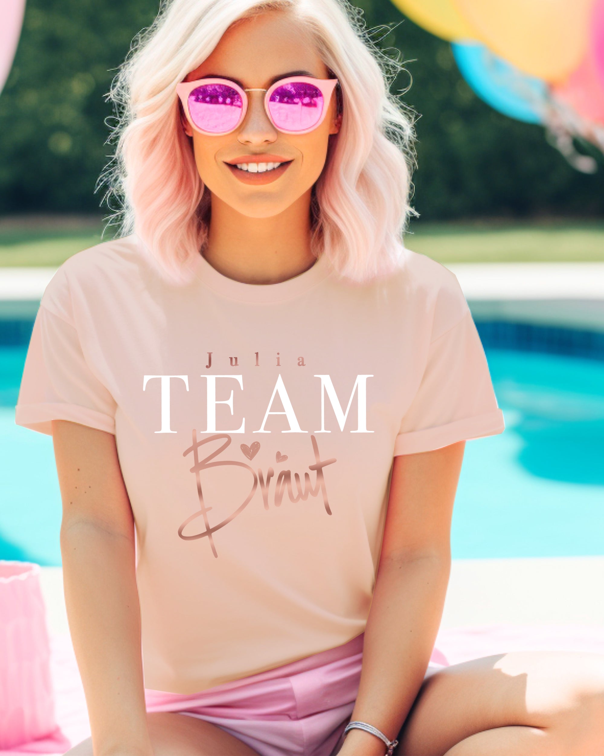 JGA 04 - Team Braut mit Namen - Shirt Pastellrosa