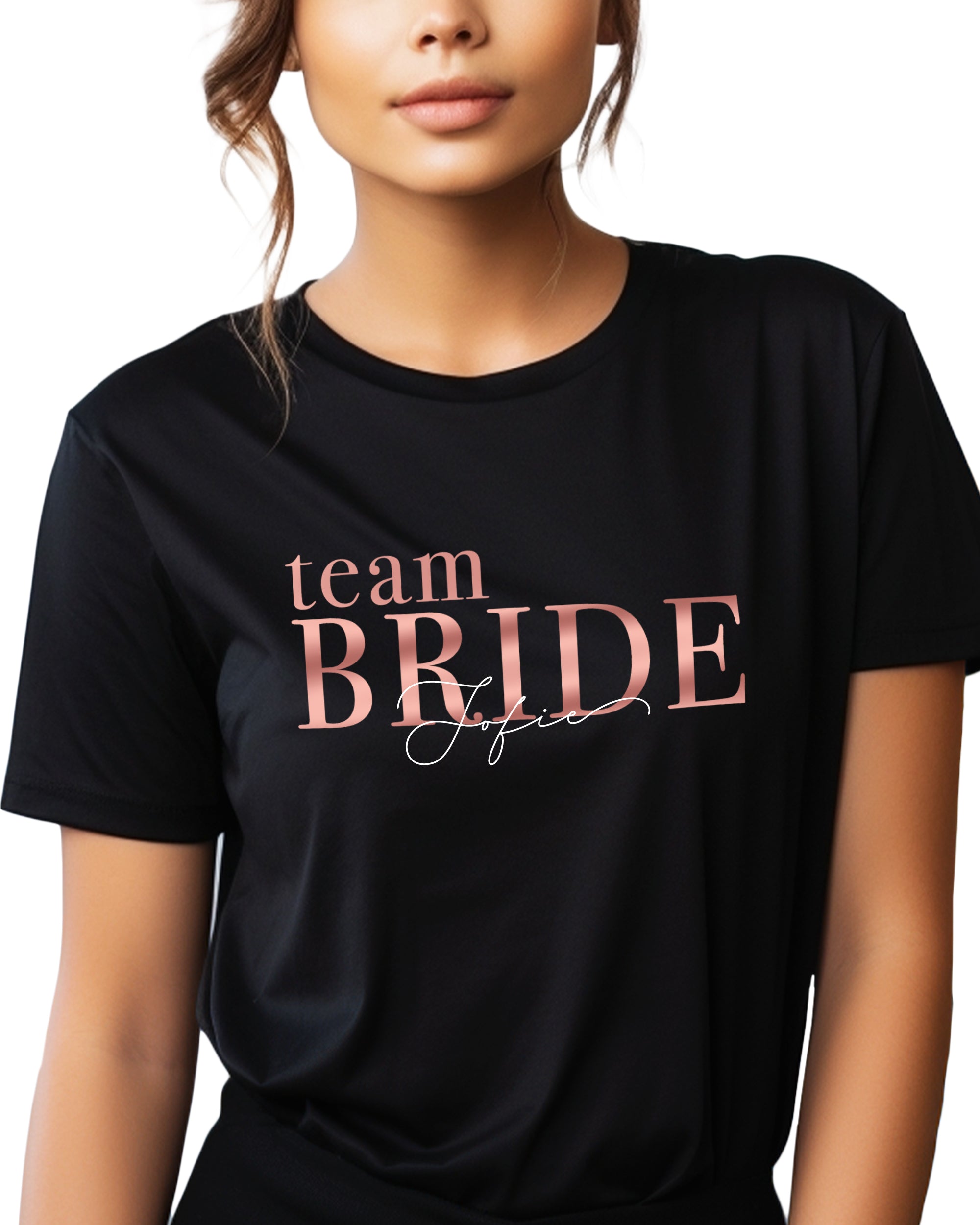 JGA 03 - Team Bride Serife Roségold mit Namen - Shirt schwarz