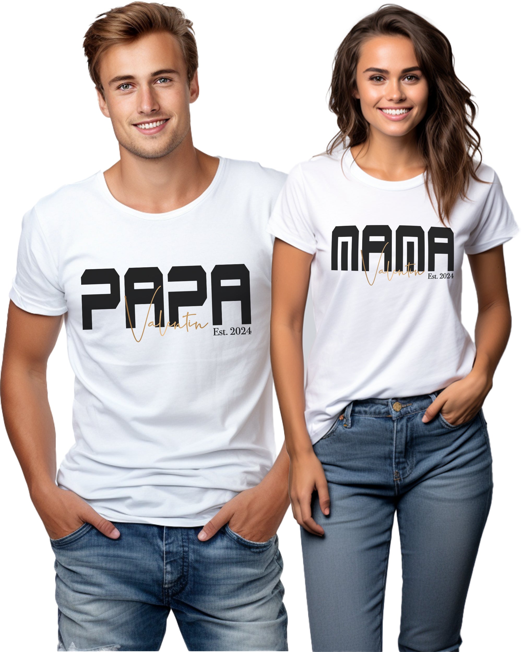 Mama / Papa T-Shirt weiß personalisiert mit Kindernamen