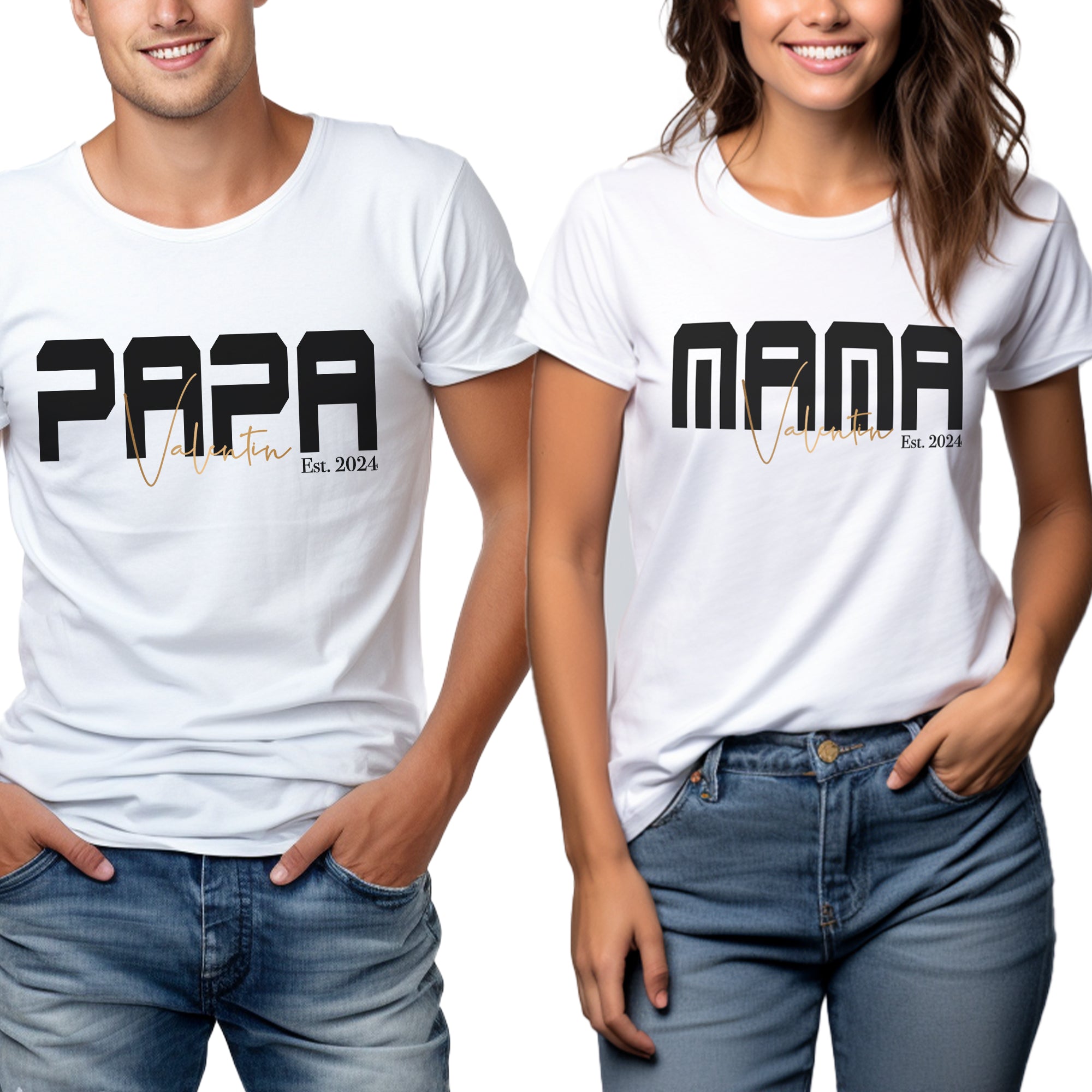 Mama / Papa T-Shirt weiß personalisiert mit Kindernamen