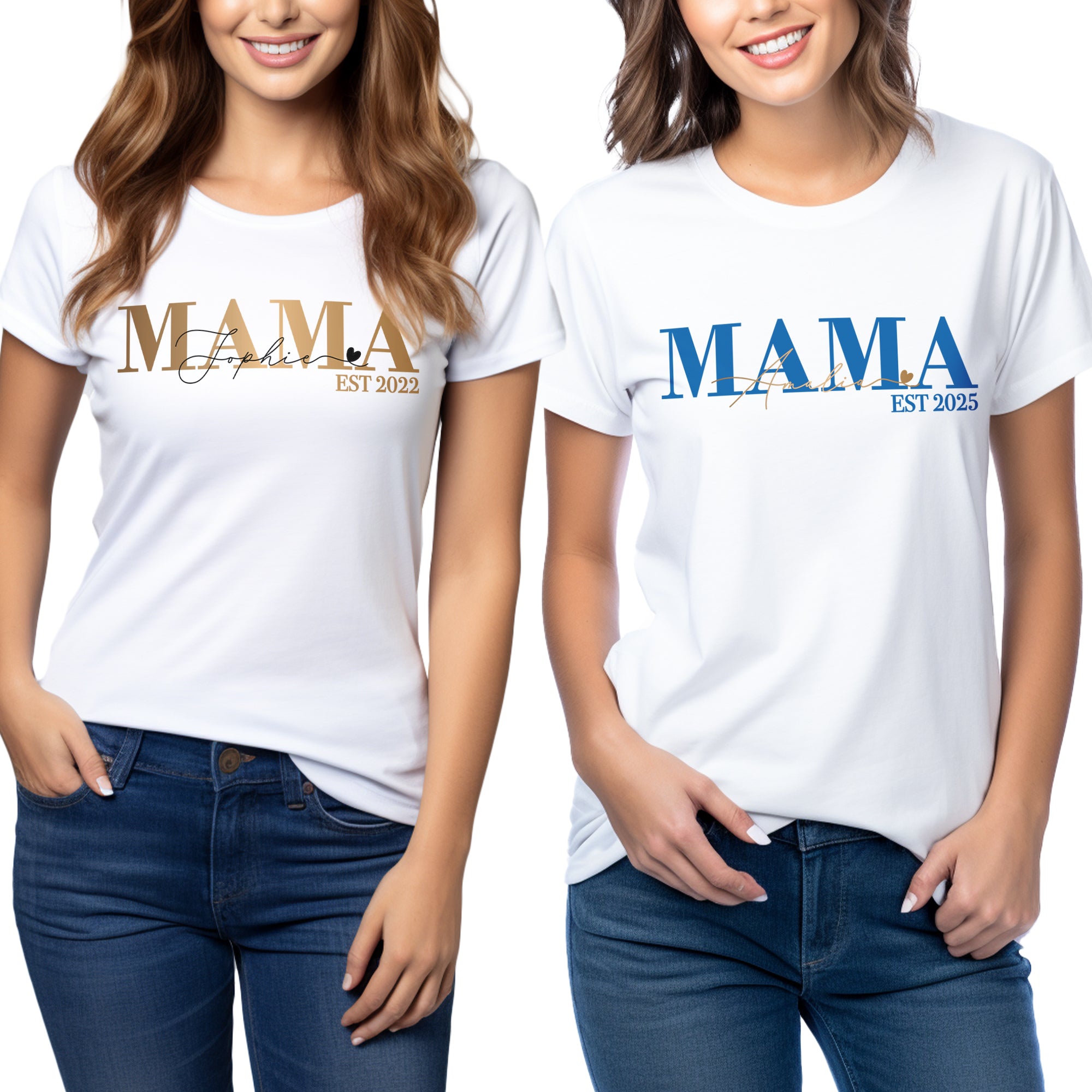 Classic Mama T-Shirt weiß personalisiert mit Kindernamen