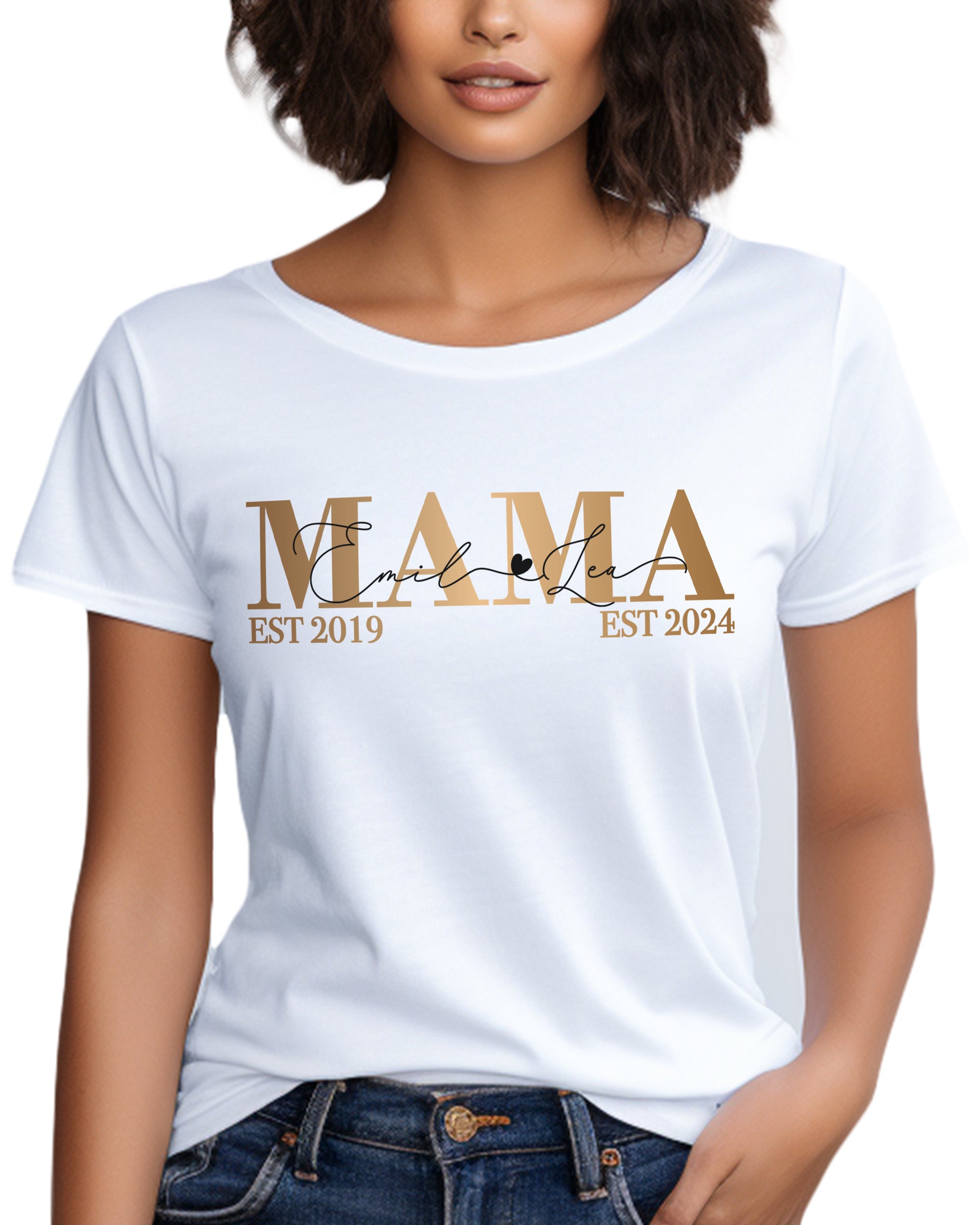 Classic Mama T-Shirt weiß personalisiert mit Kindernamen